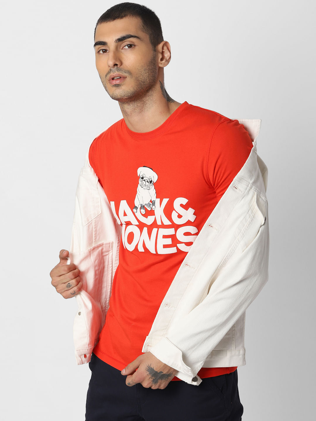 Red Logo Print Crew Neck T-shirt - S
