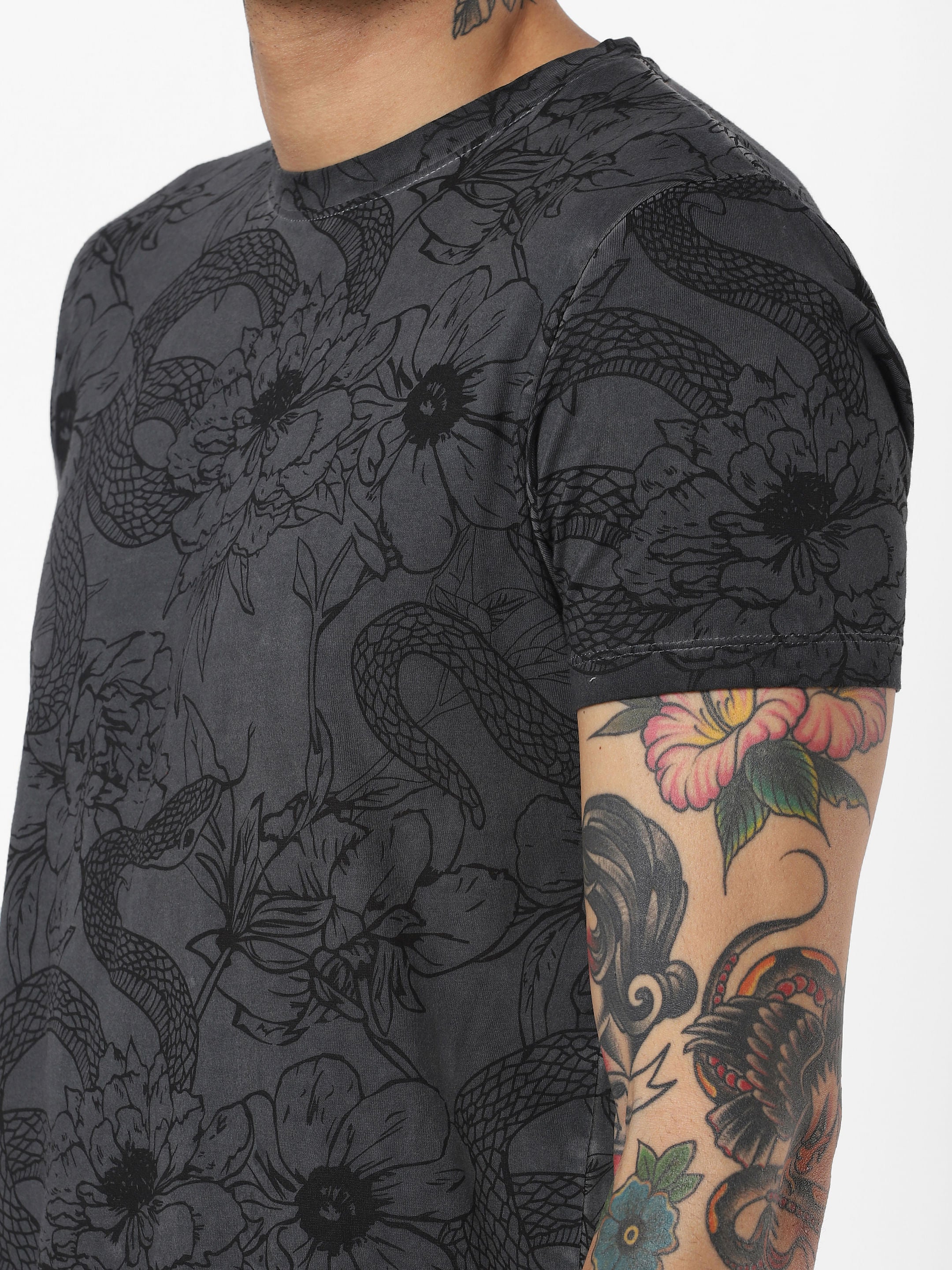 Black All Over Print Crew Neck T-Shirt