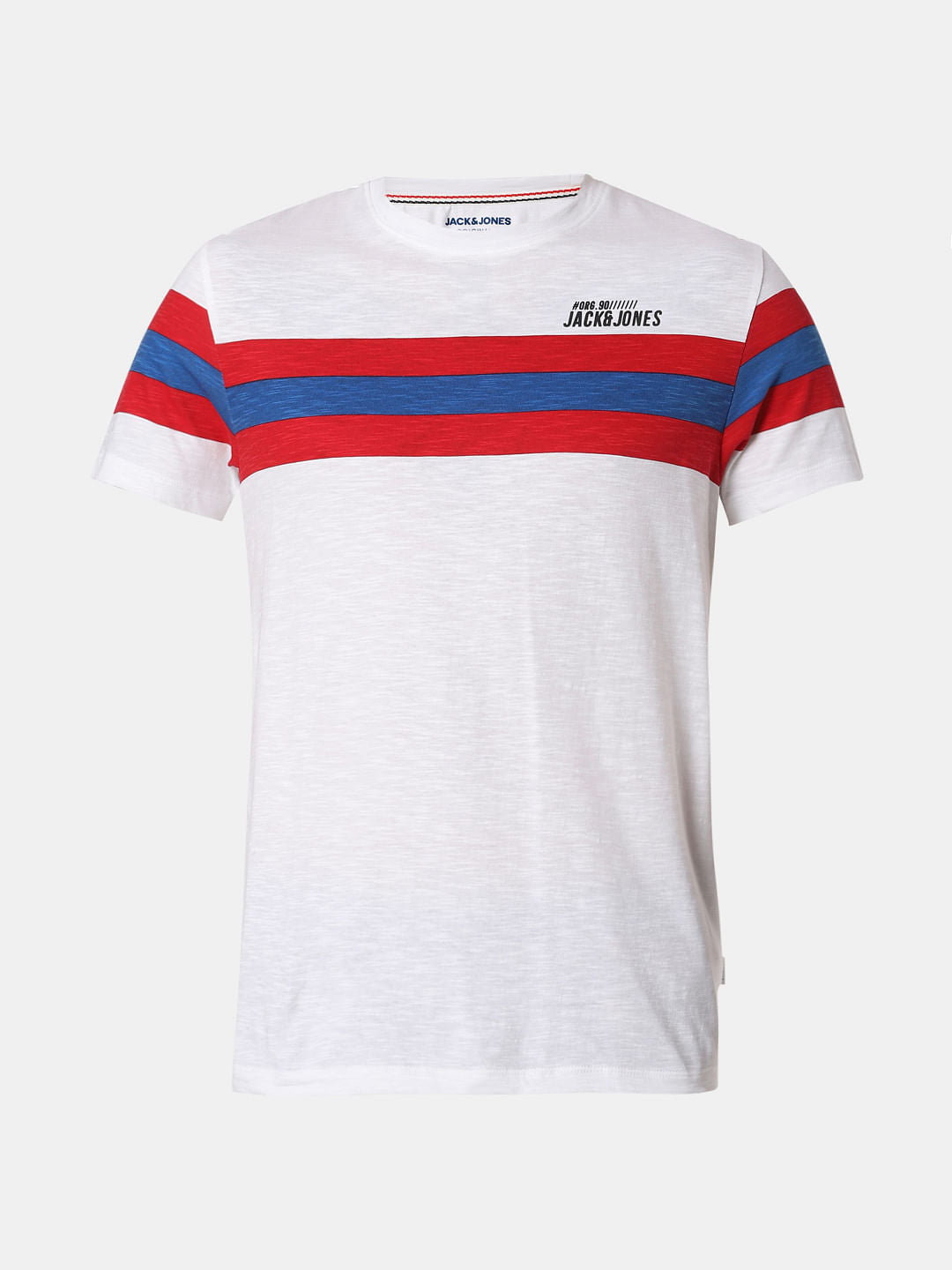 White Striped Patch Crew Neck T-Shirt