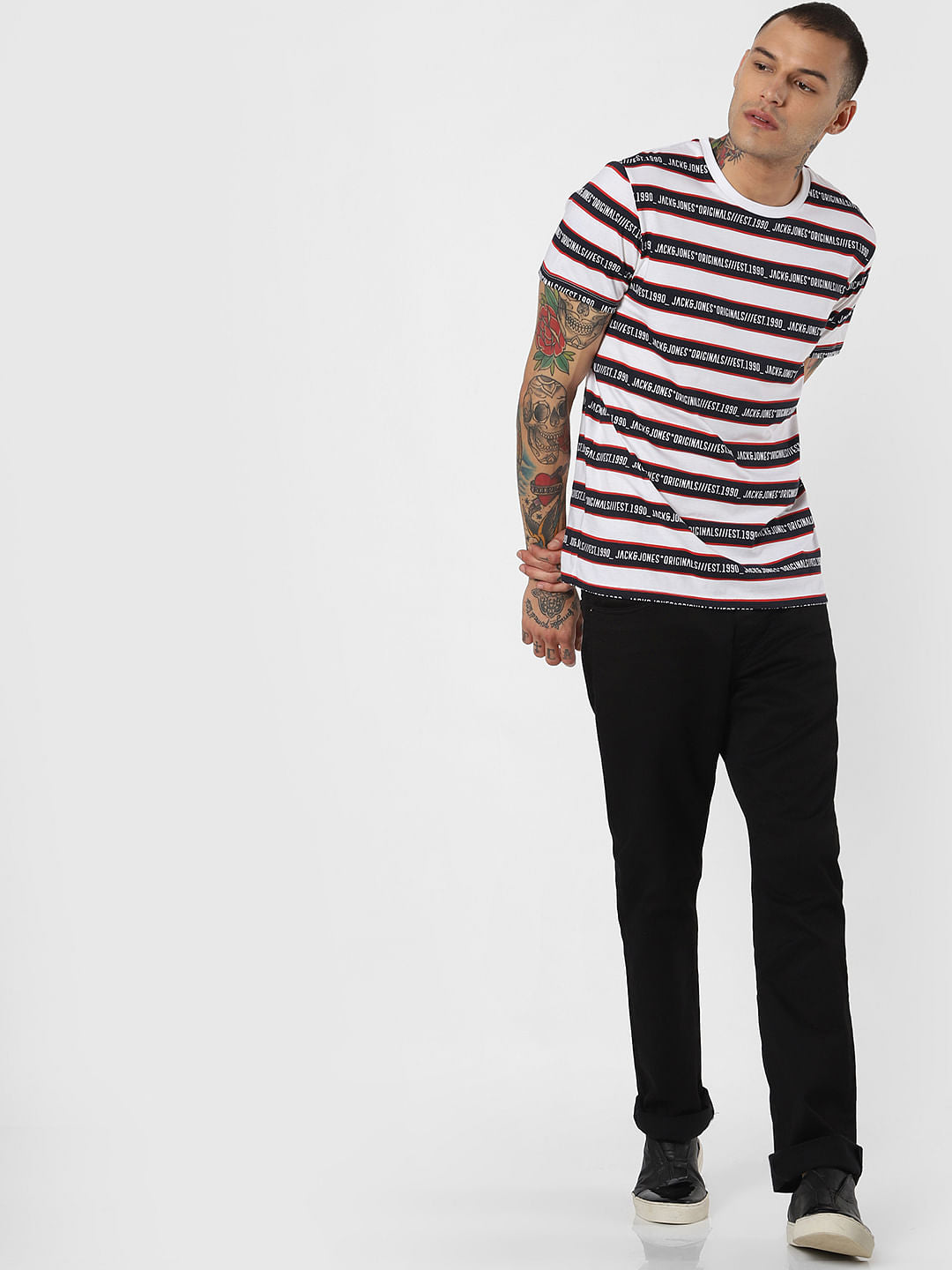 White Striped Crew Neck T-Shirt