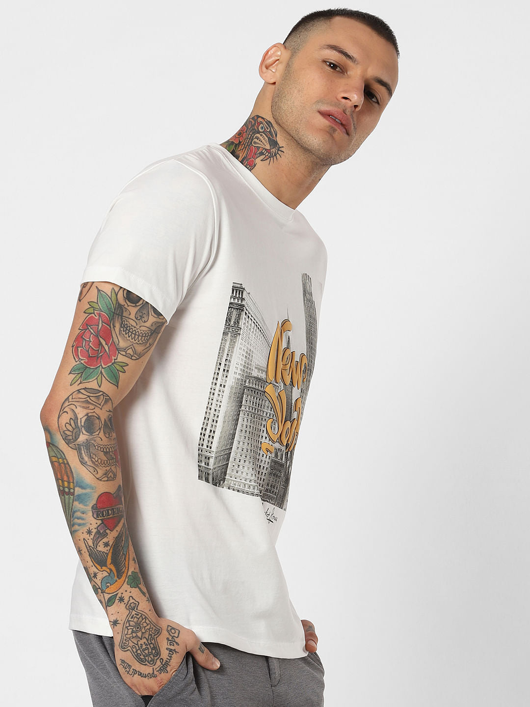White New York Print Crew Neck T-Shirt