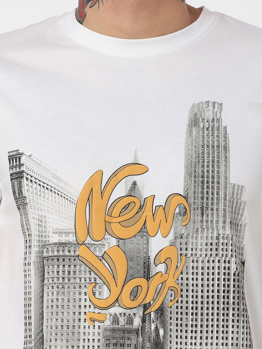 White New York Print Crew Neck T-Shirt