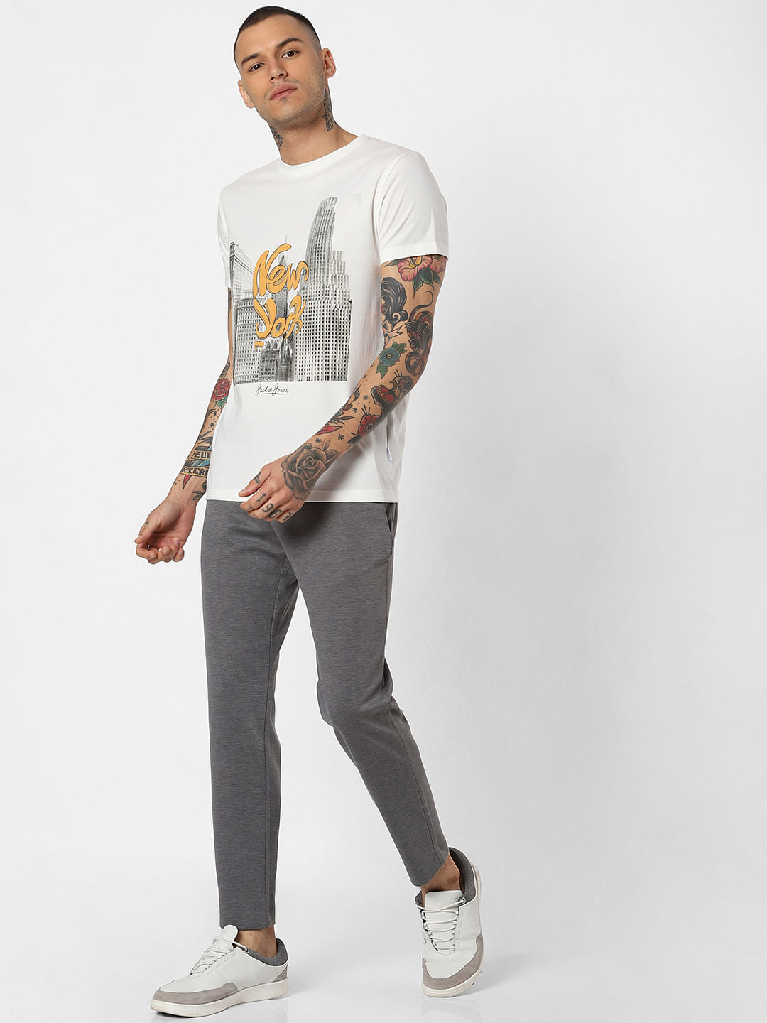 White New York Print Crew Neck T-Shirt