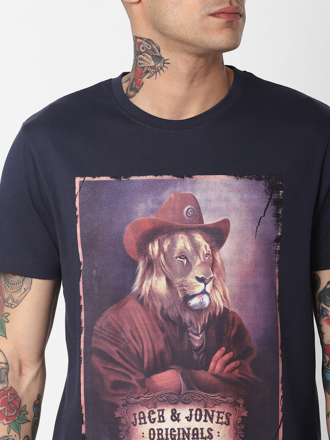 Navy Blue Graphic Print Crew Neck T-Shirt