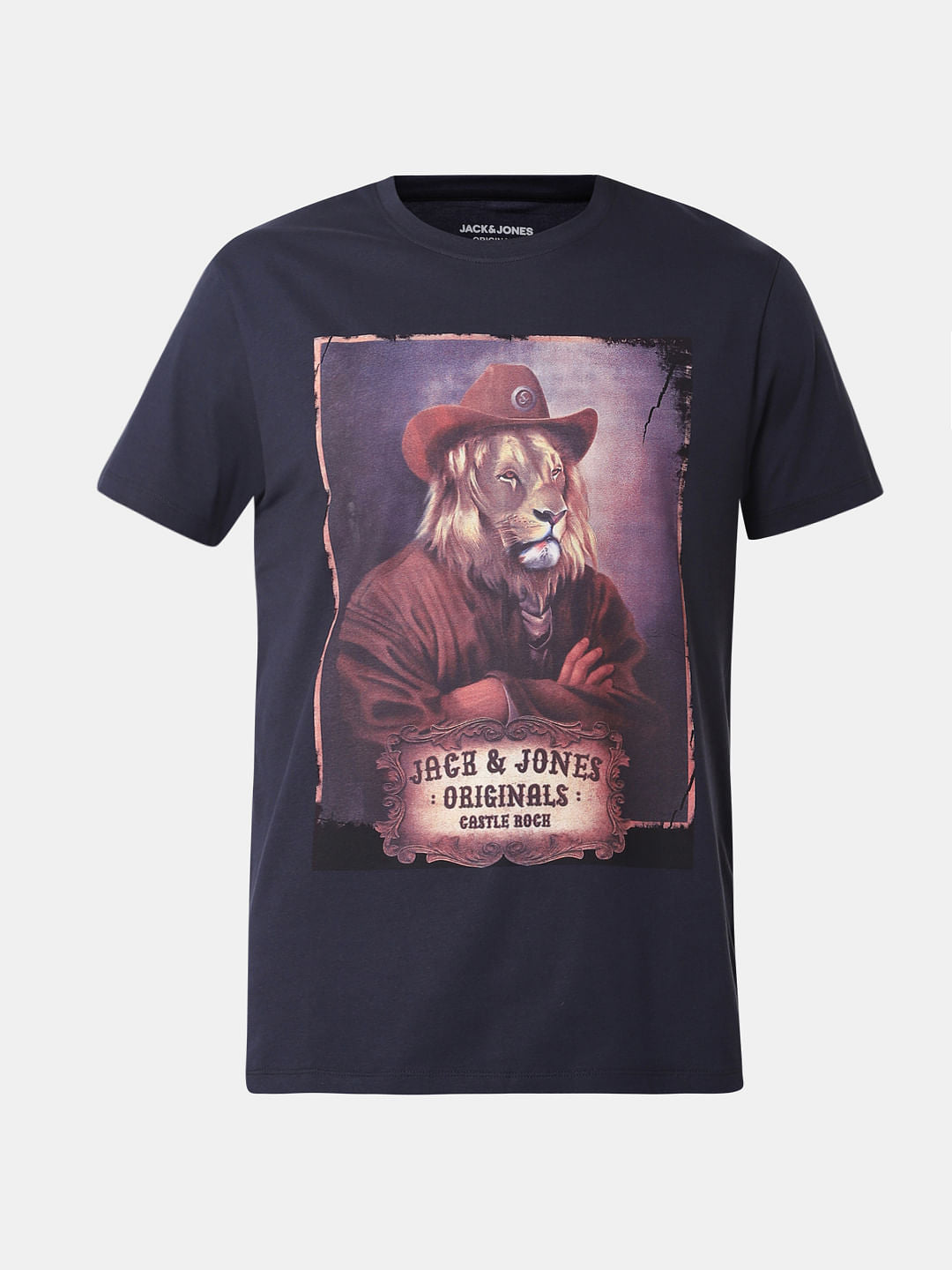Navy Blue Graphic Print Crew Neck T-Shirt