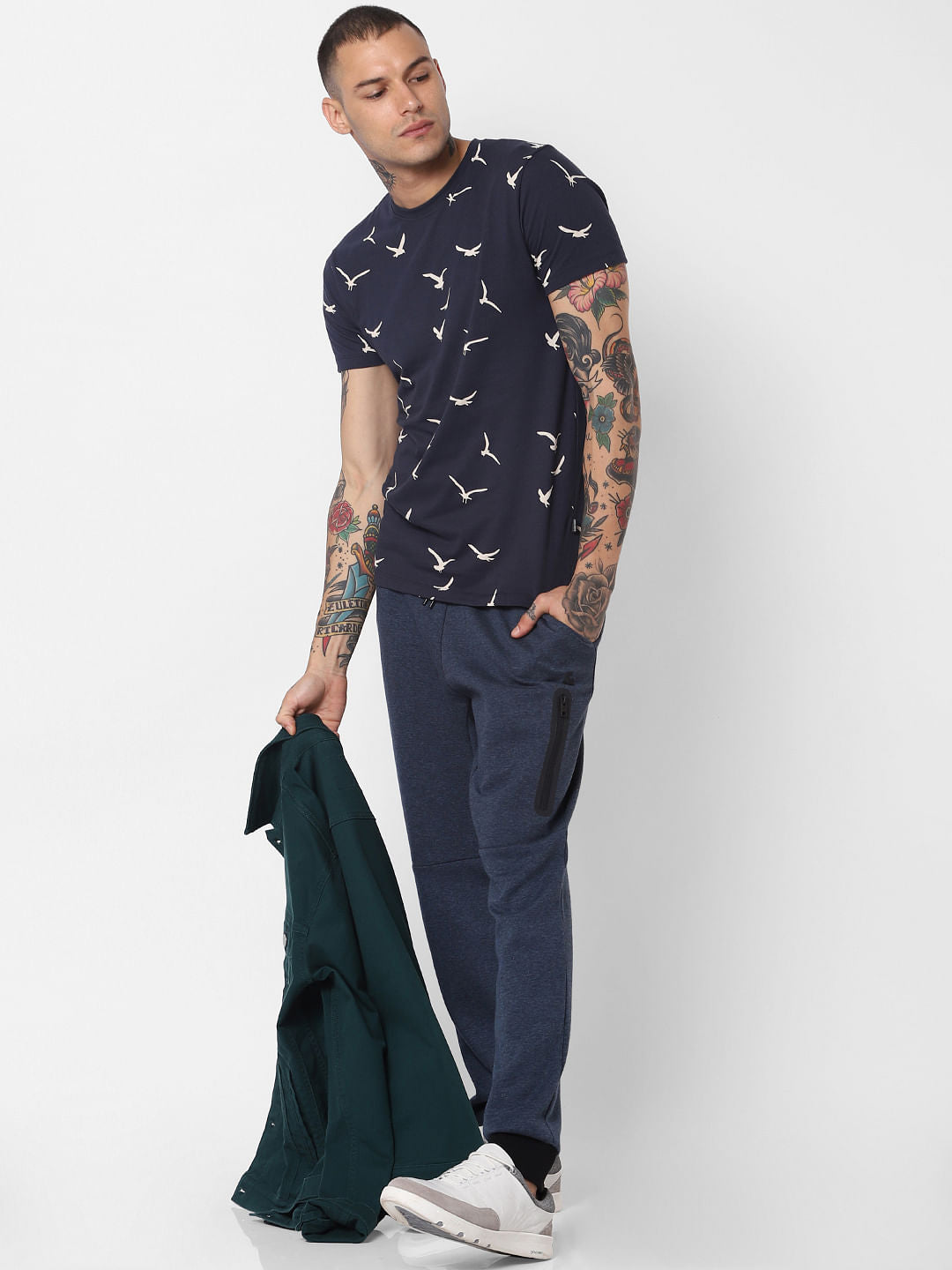 Blue Printed Crew Neck T-shirt