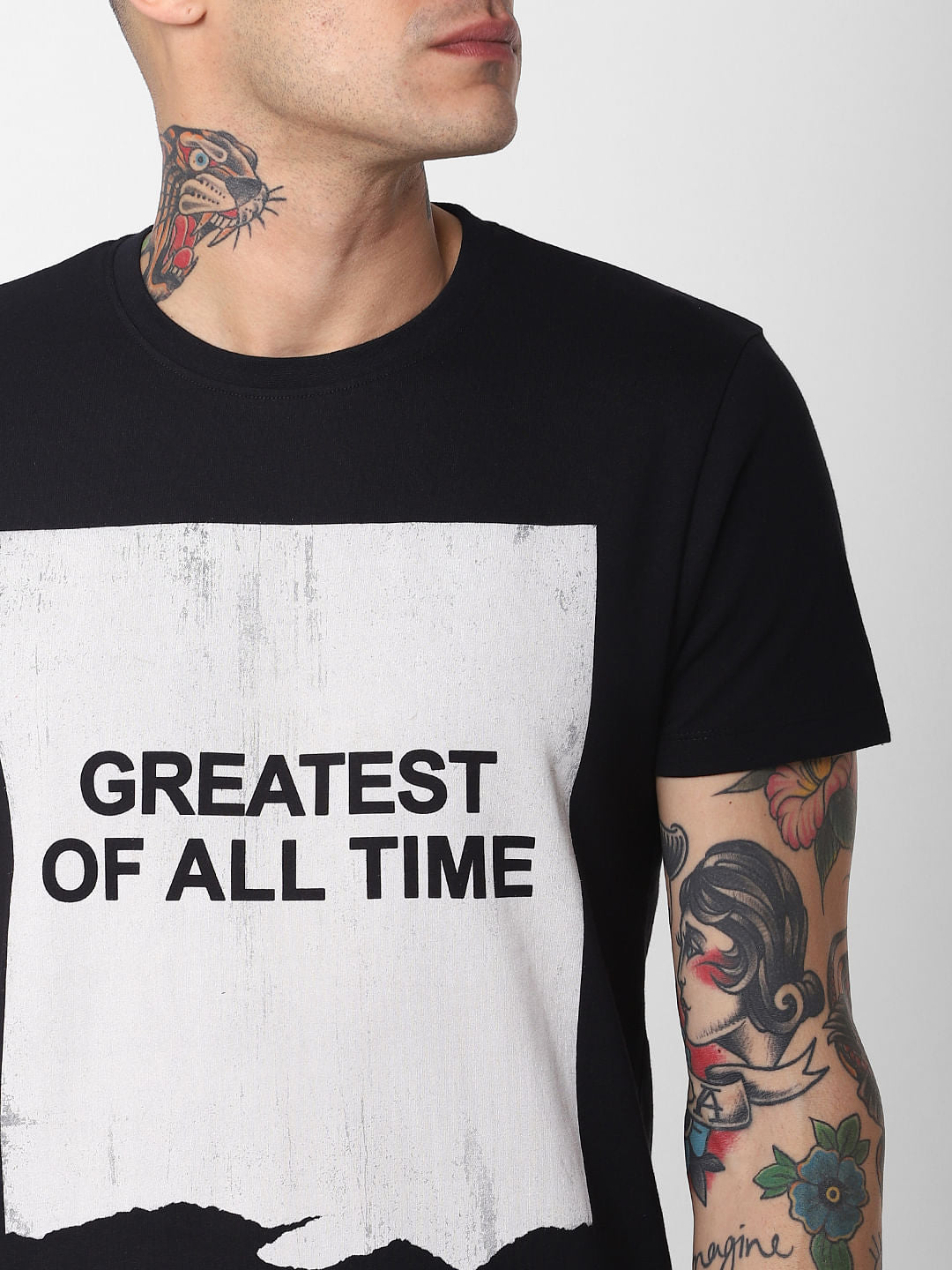 Black Patch Print Crew Neck T-Shirt