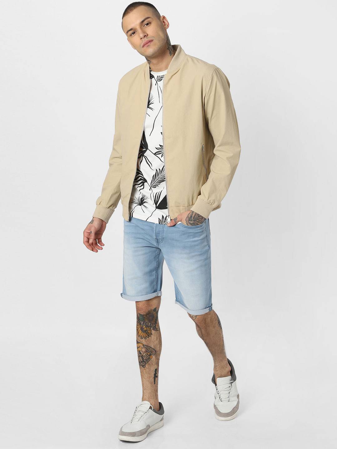 White All Over Print Crew Neck T-Shirt - S