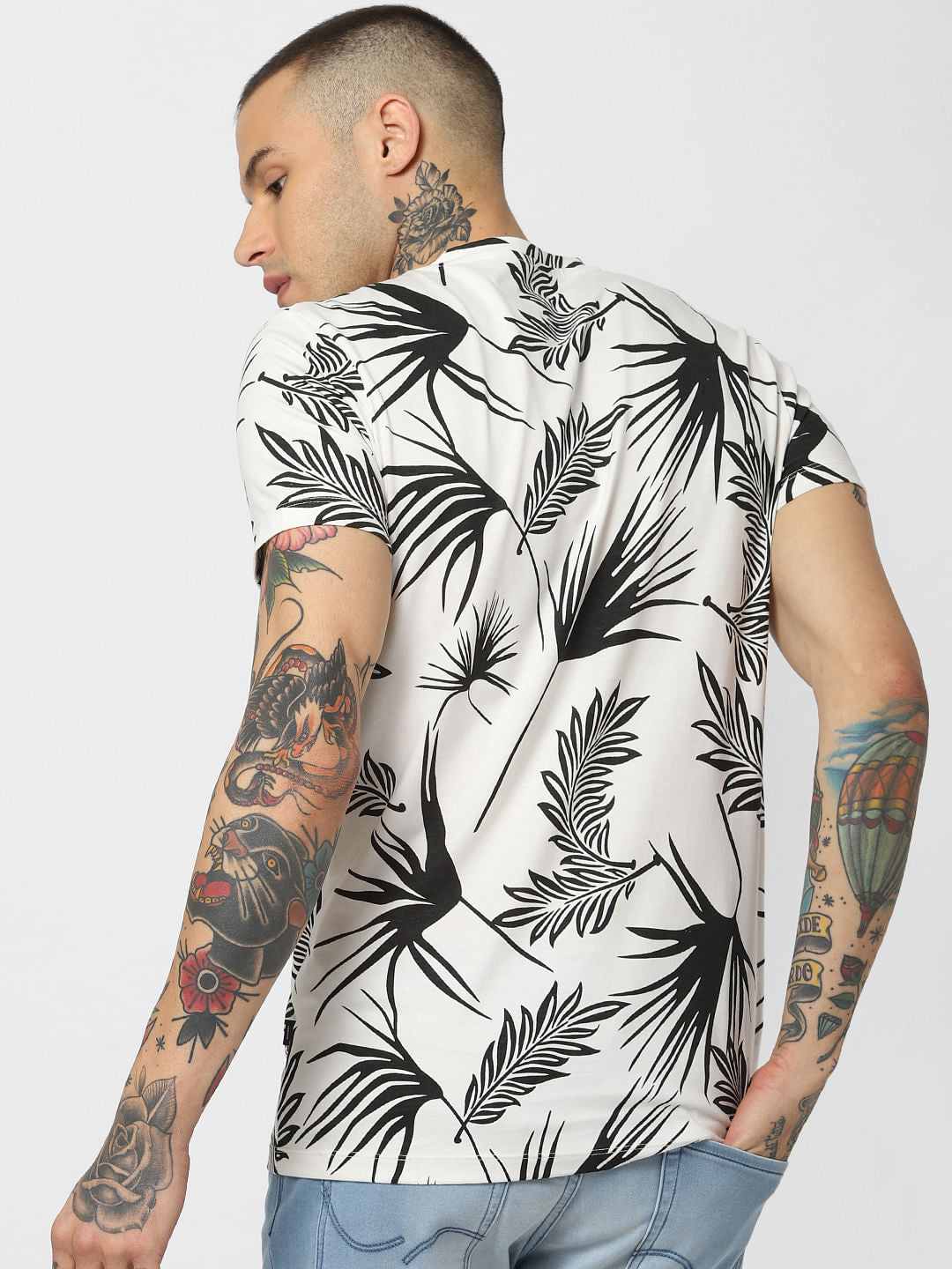 White All Over Print Crew Neck T-Shirt
