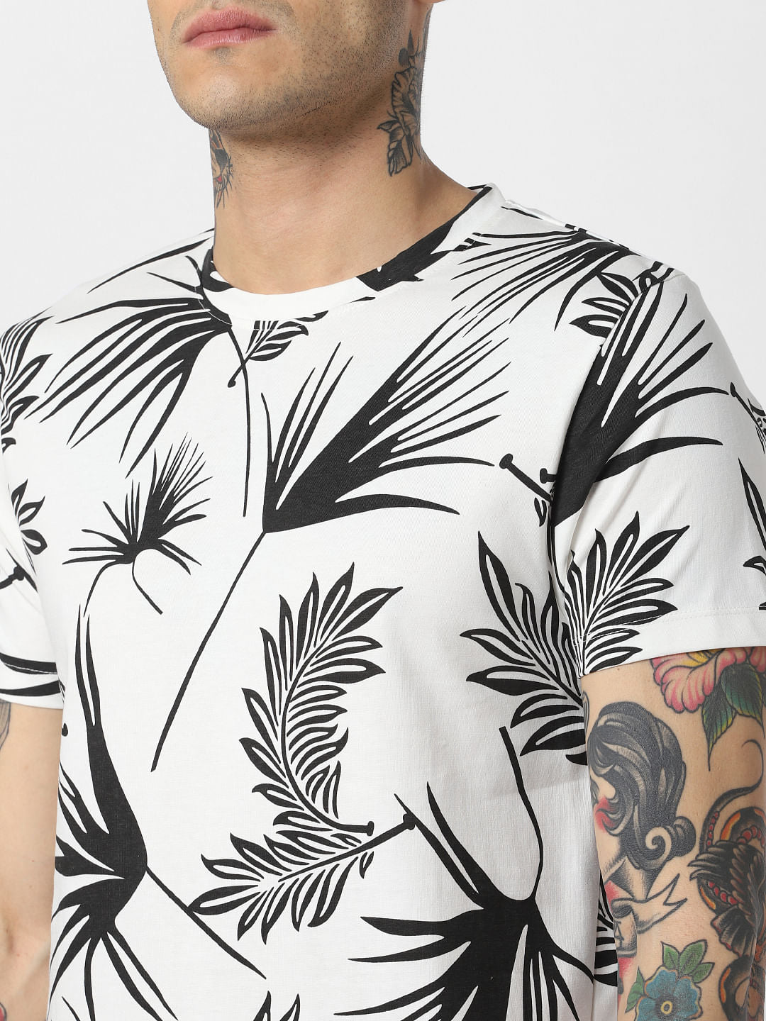 White All Over Print Crew Neck T-Shirt