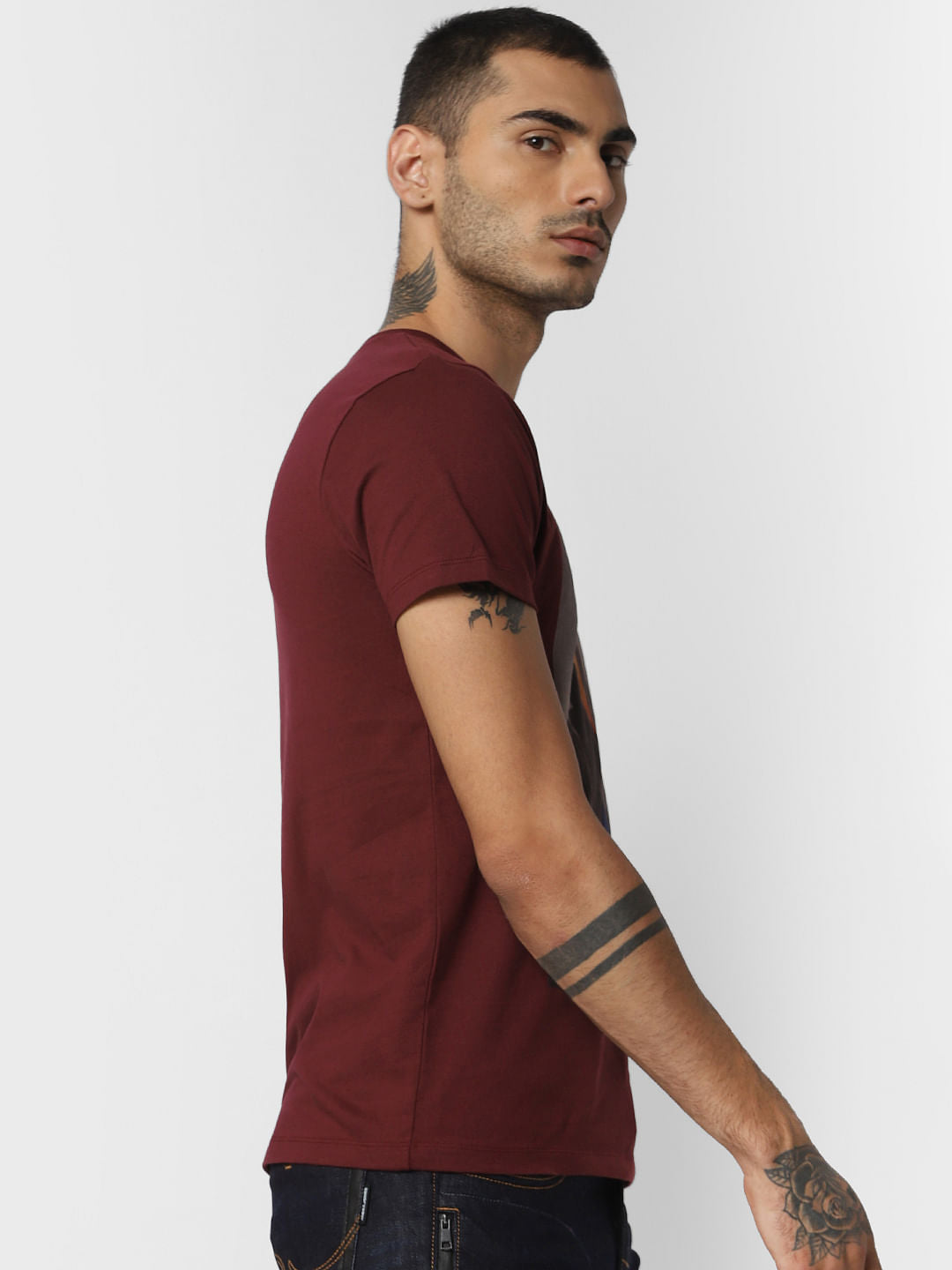 Burgundy Graphic Print Crew Neck T-shirt