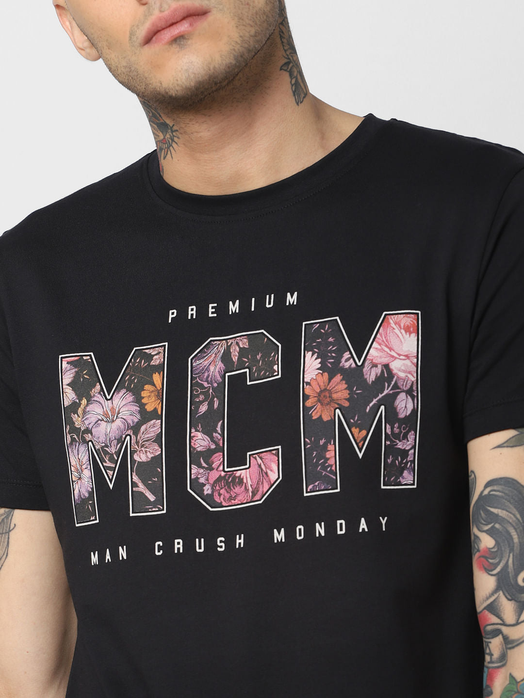 Black Typographic Print Crew Neck T-Shirt