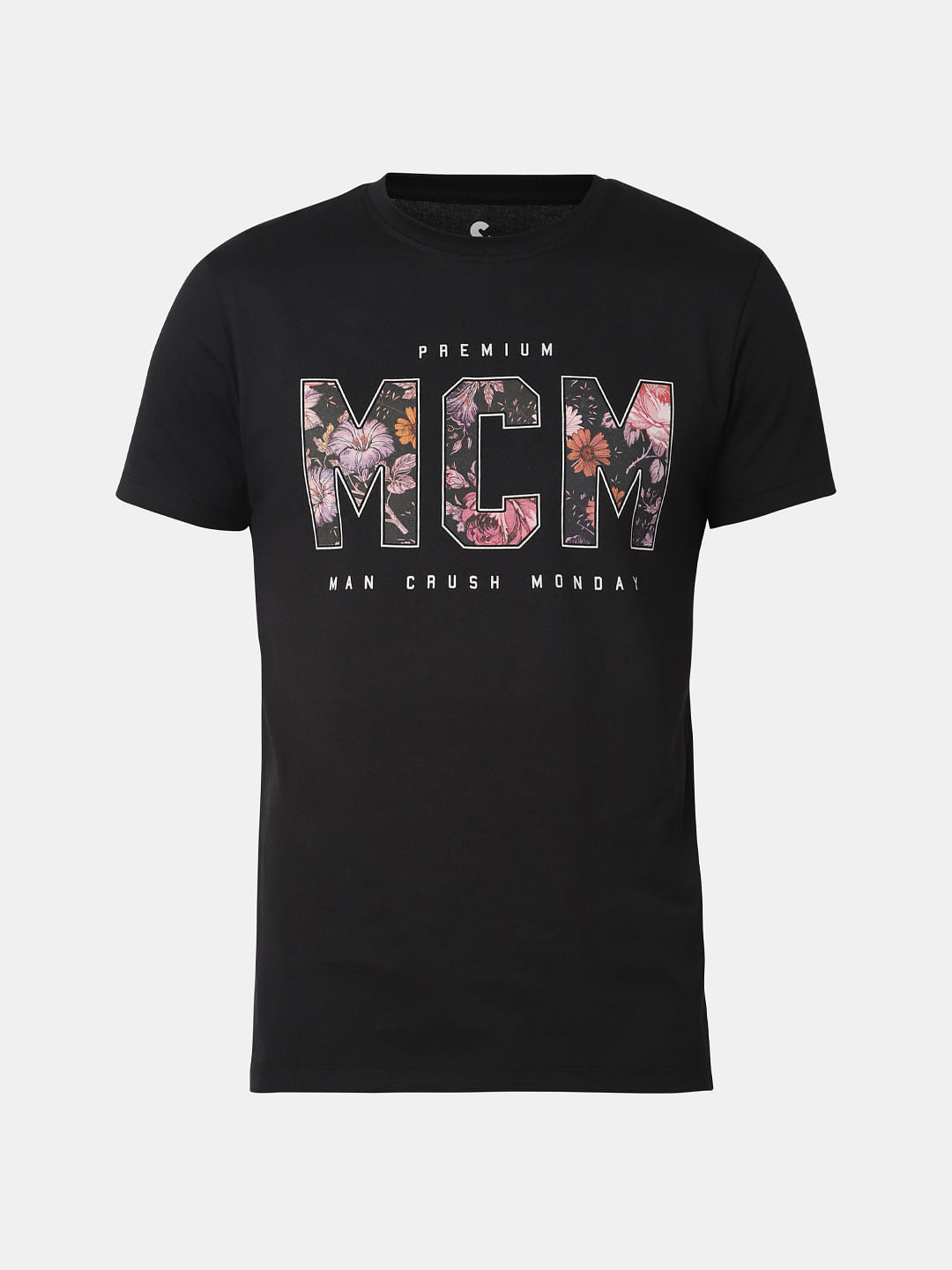 Black Typographic Print Crew Neck T-Shirt