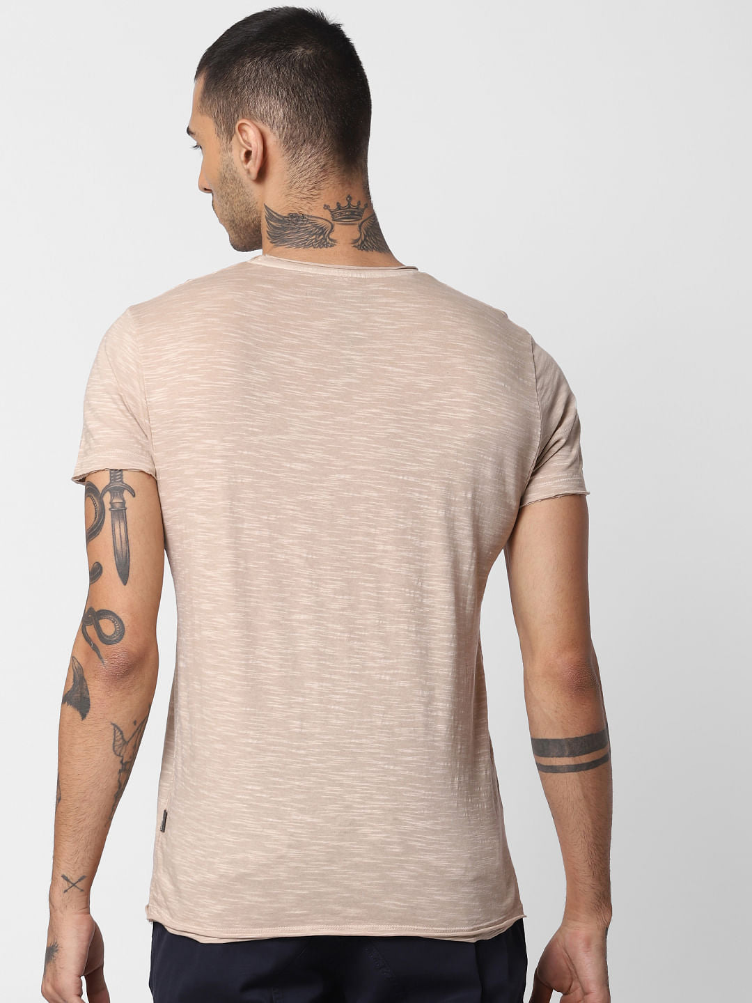 Beige Graphic Print Crew Neck T-shirt