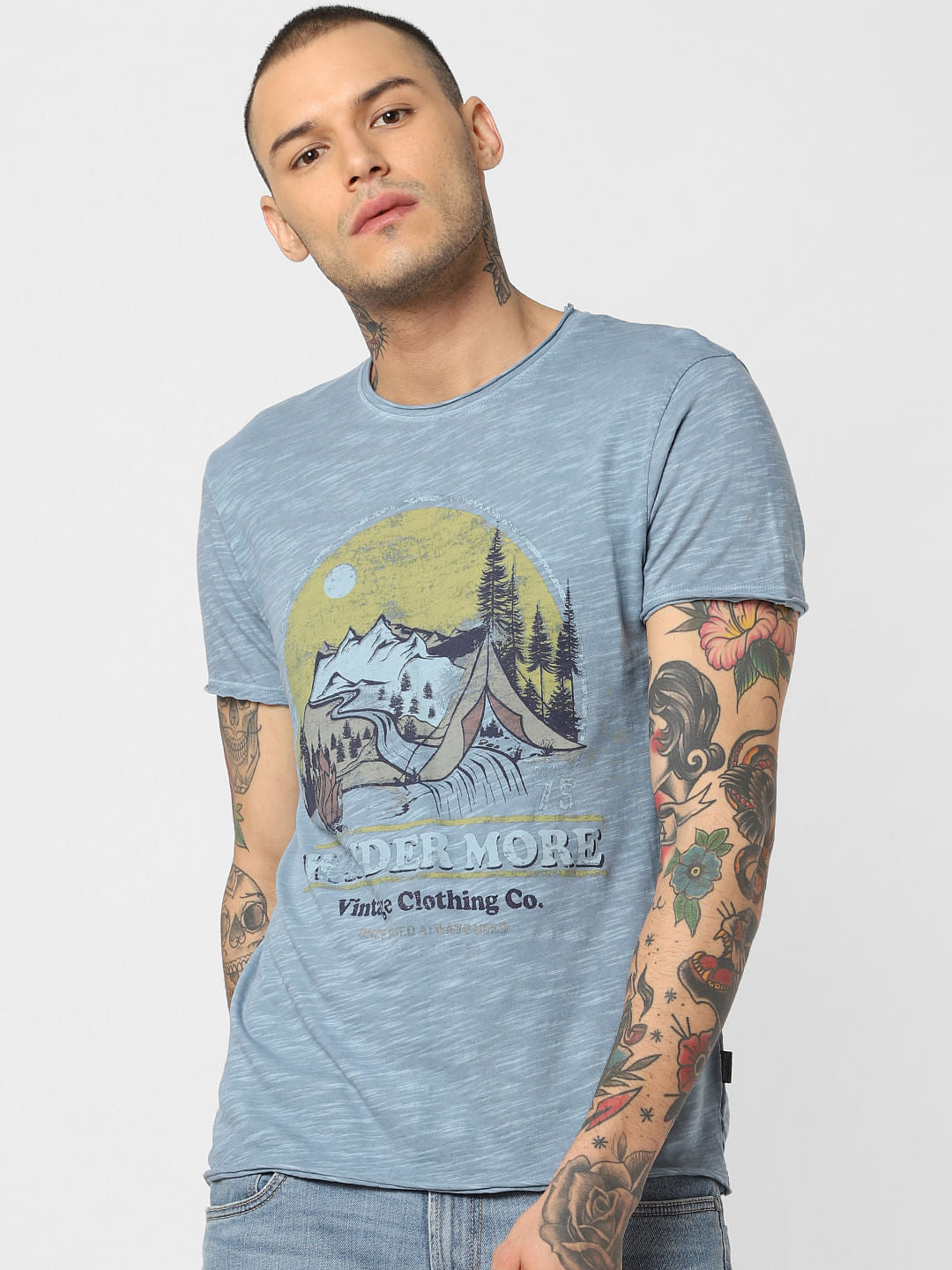 Blue Graphic Print Crew Neck T-Shirt
