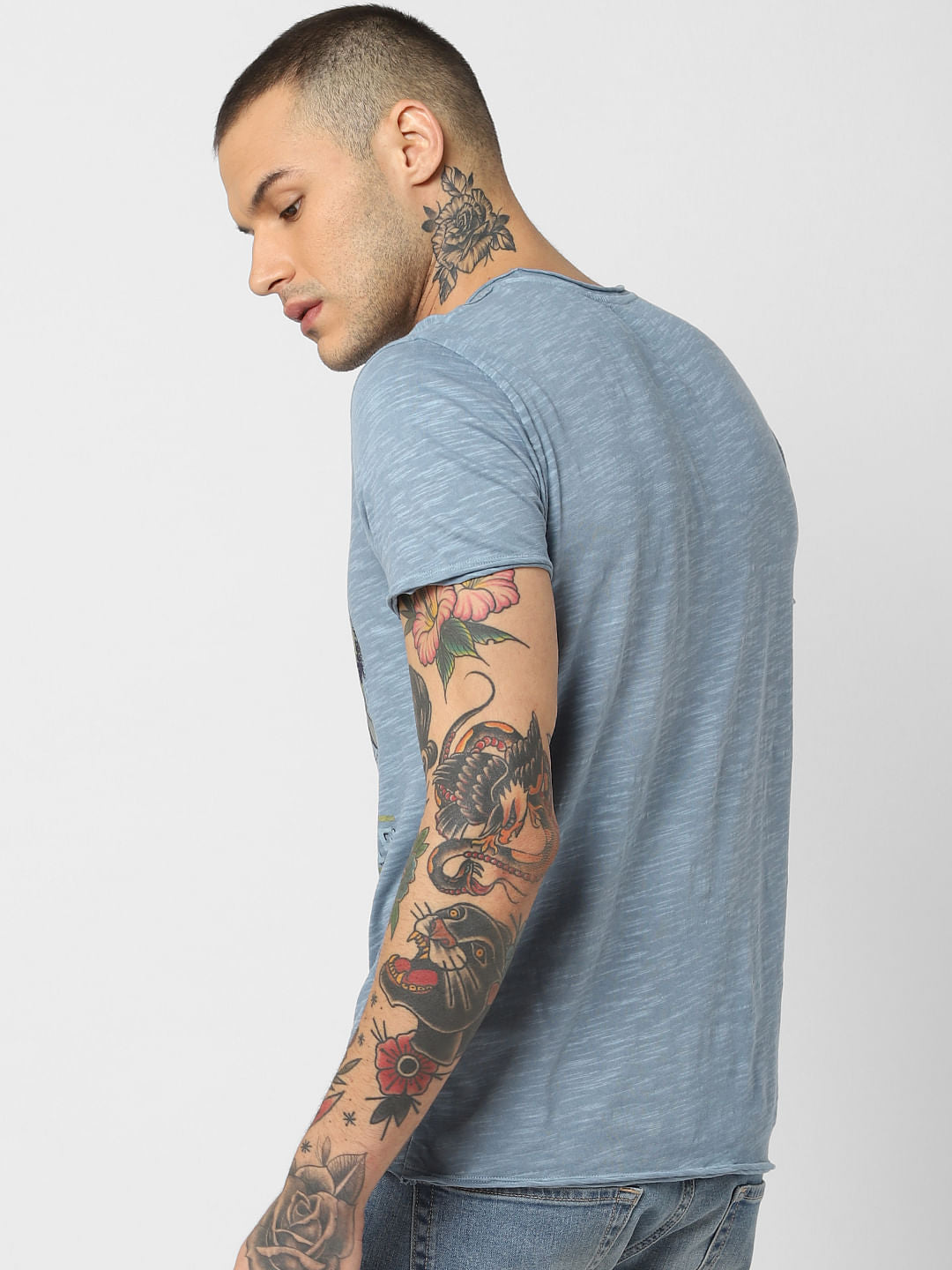 Blue Graphic Print Crew Neck T-Shirt
