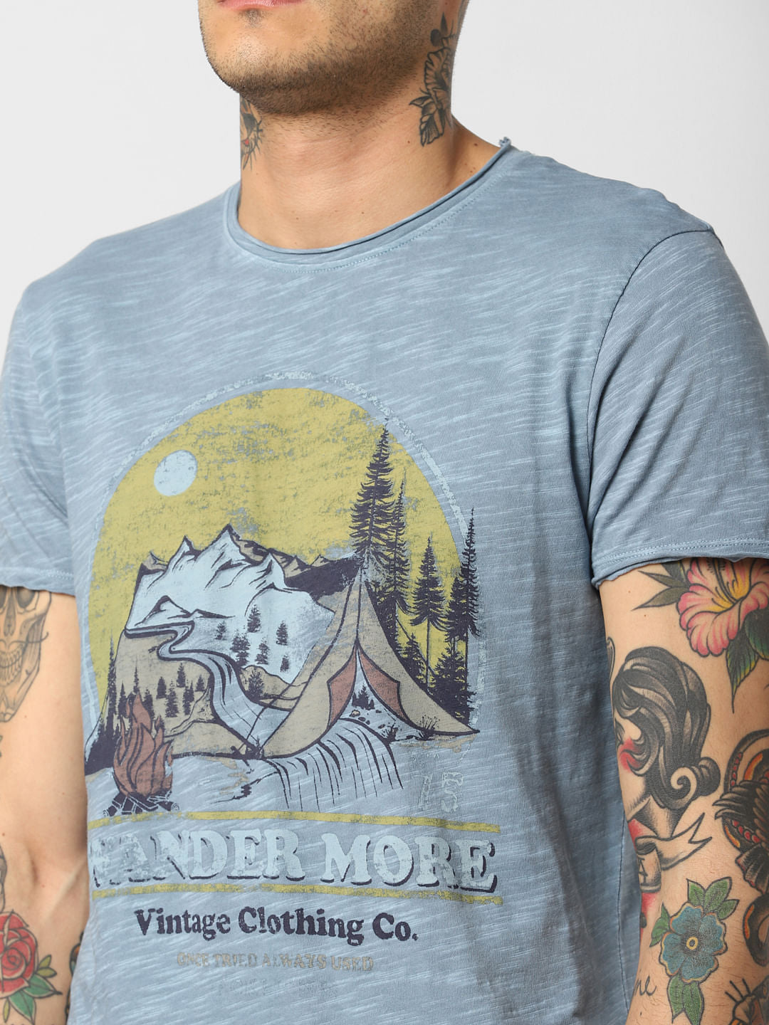 Blue Graphic Print Crew Neck T-Shirt