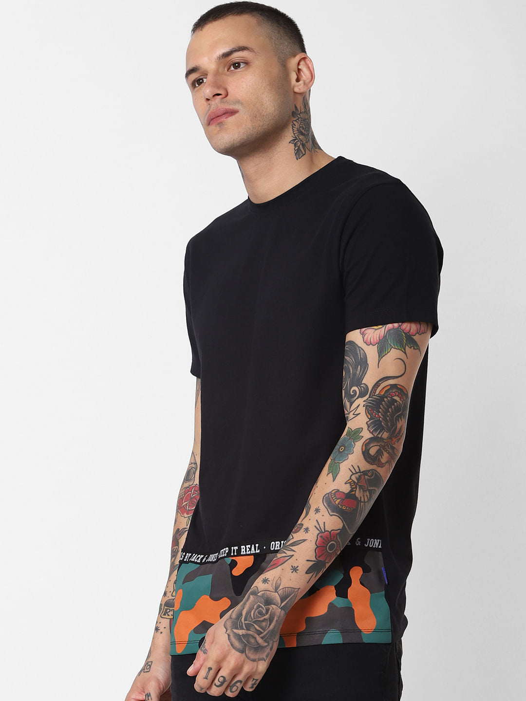 Black Camo Patch Crew Neck T-Shirt