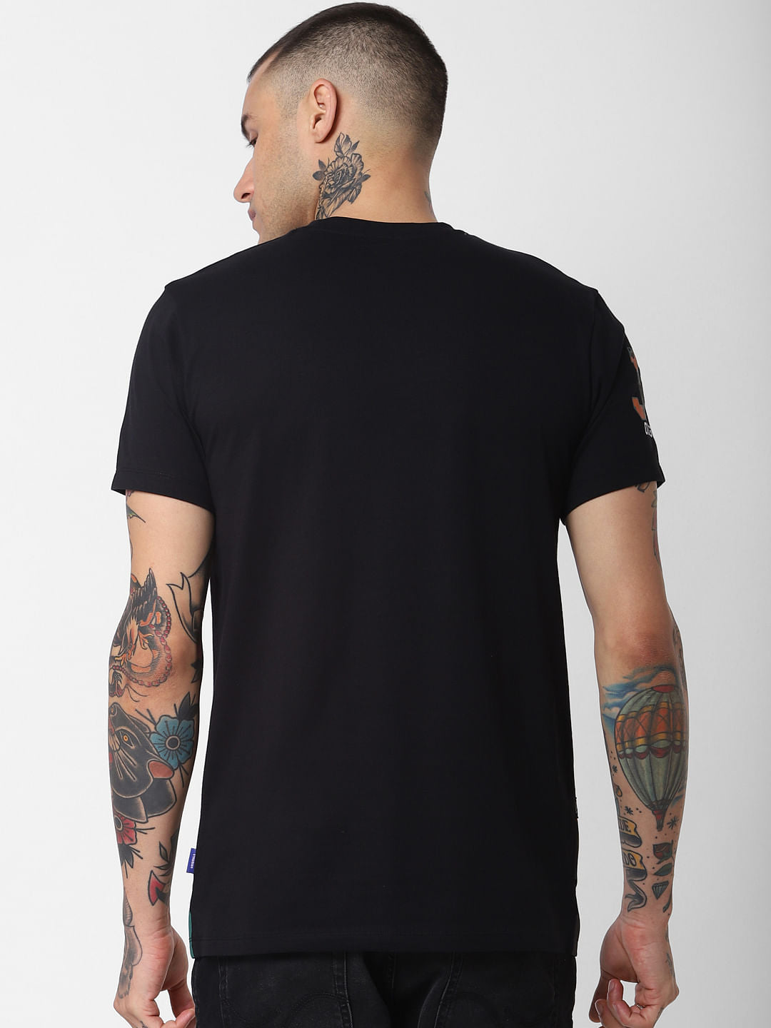 Black Camo Patch Crew Neck T-Shirt