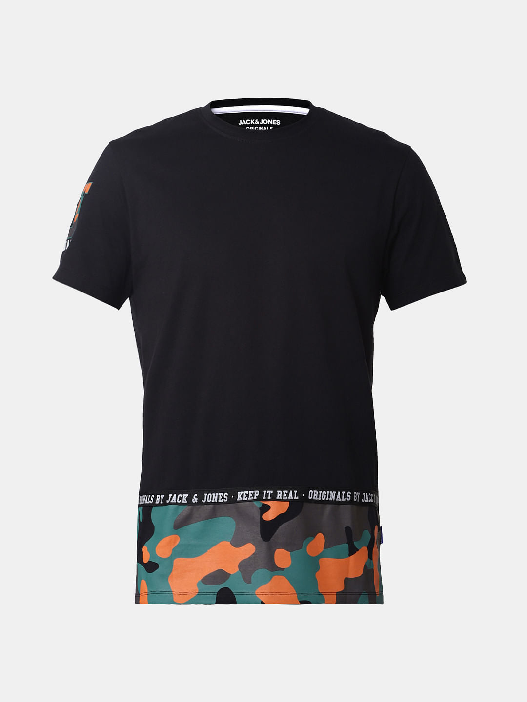 Black Camo Patch Crew Neck T-Shirt