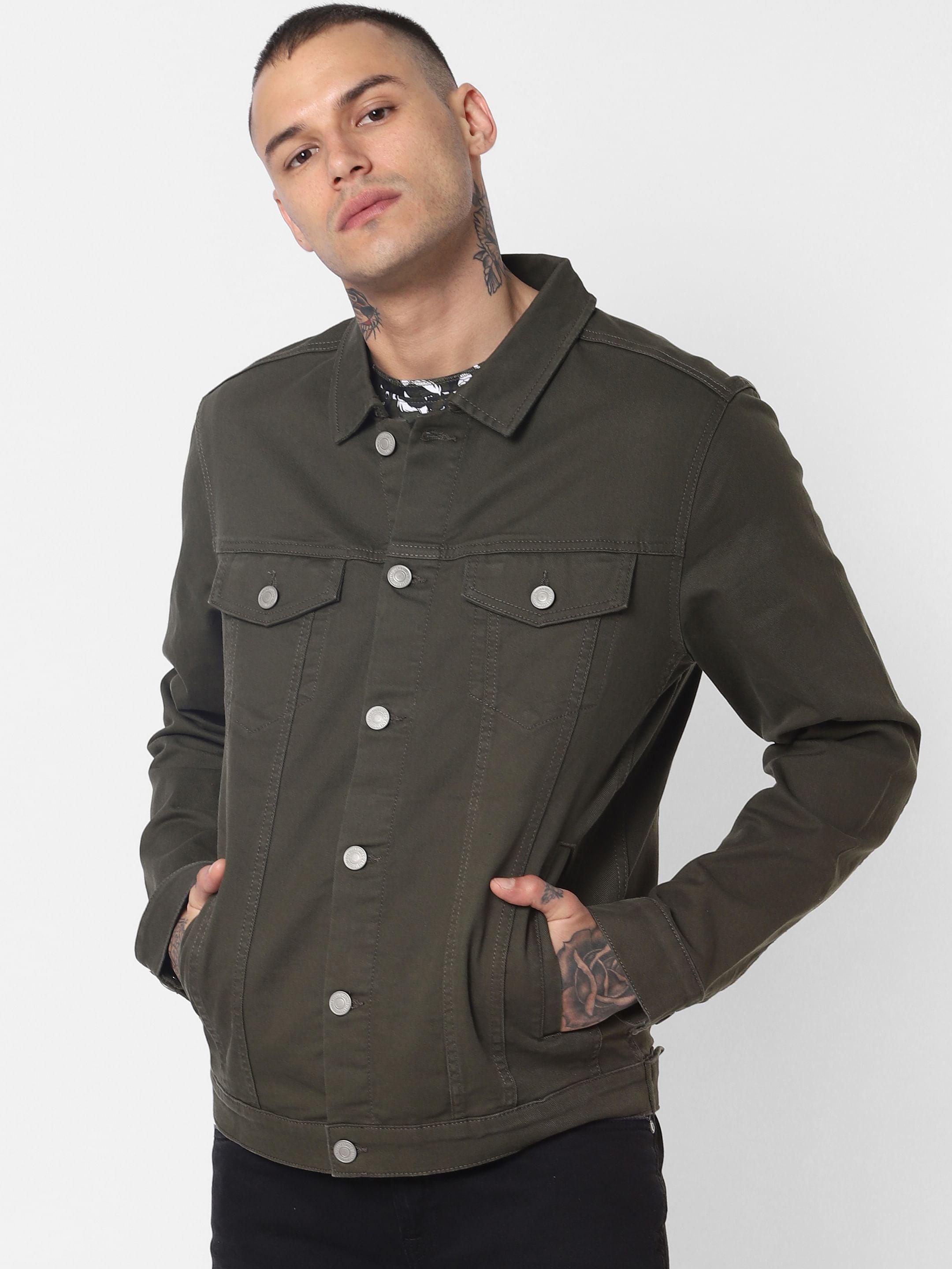 Dark Green Denim Jacket