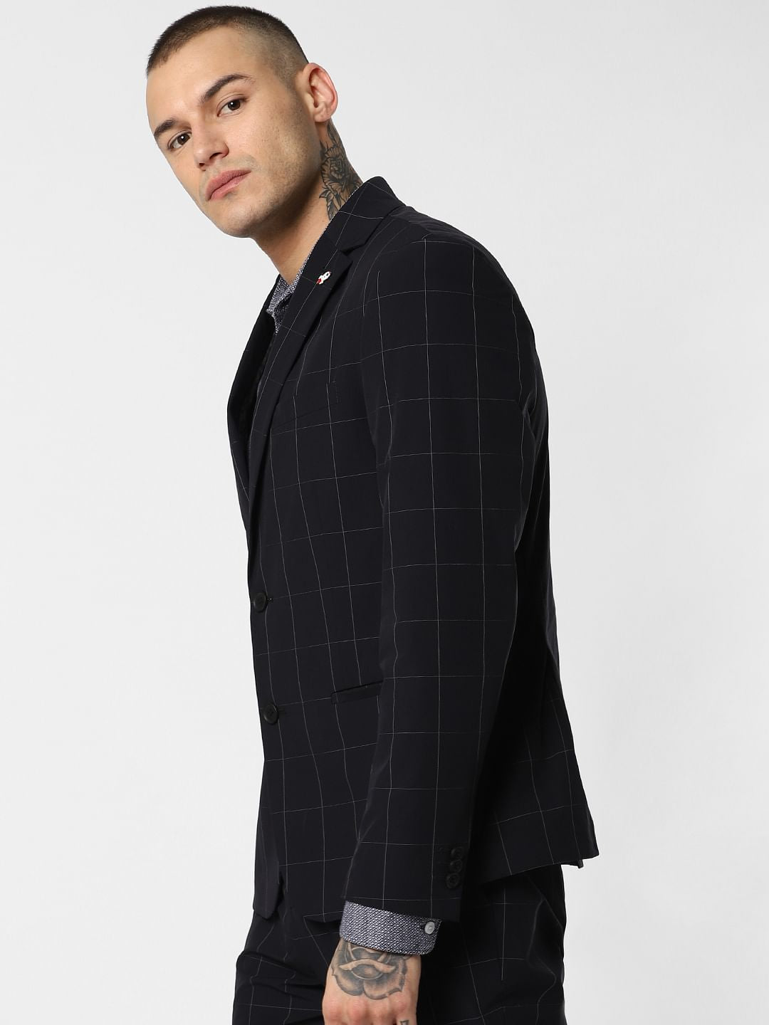 Navy Blue Check Formal Blazer