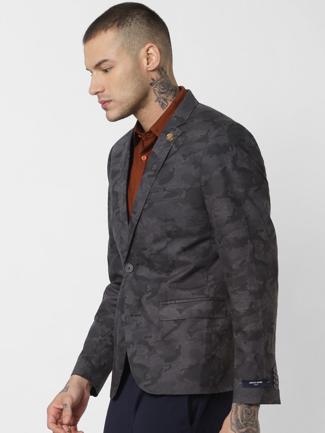 Dark Green Camo Print Blazer