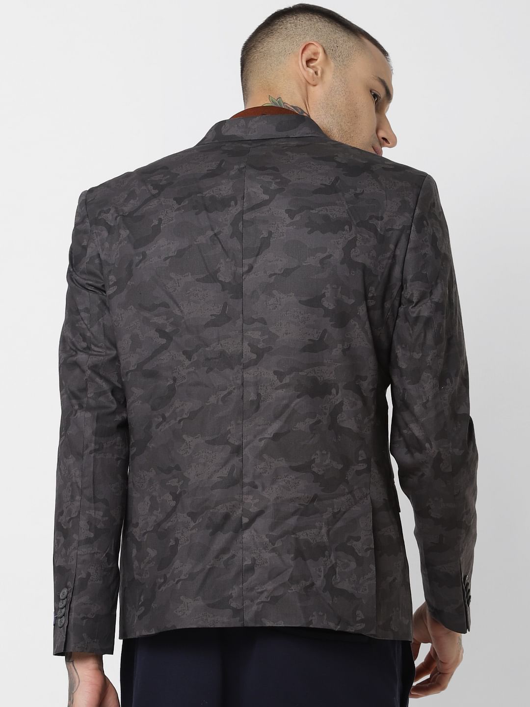 Dark Green Camo Print Blazer