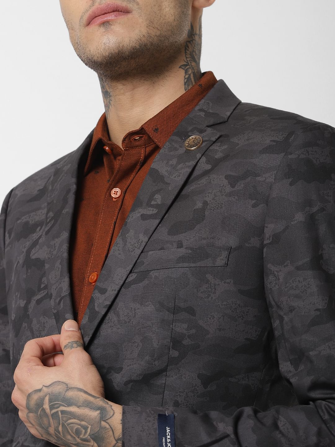 Dark Green Camo Print Blazer