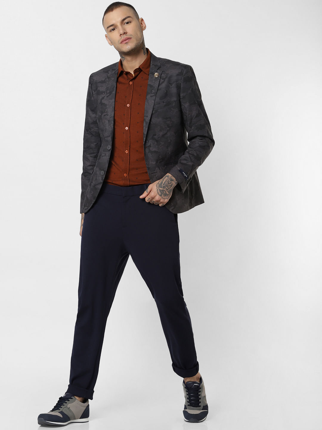 Dark Green Camo Print Blazer