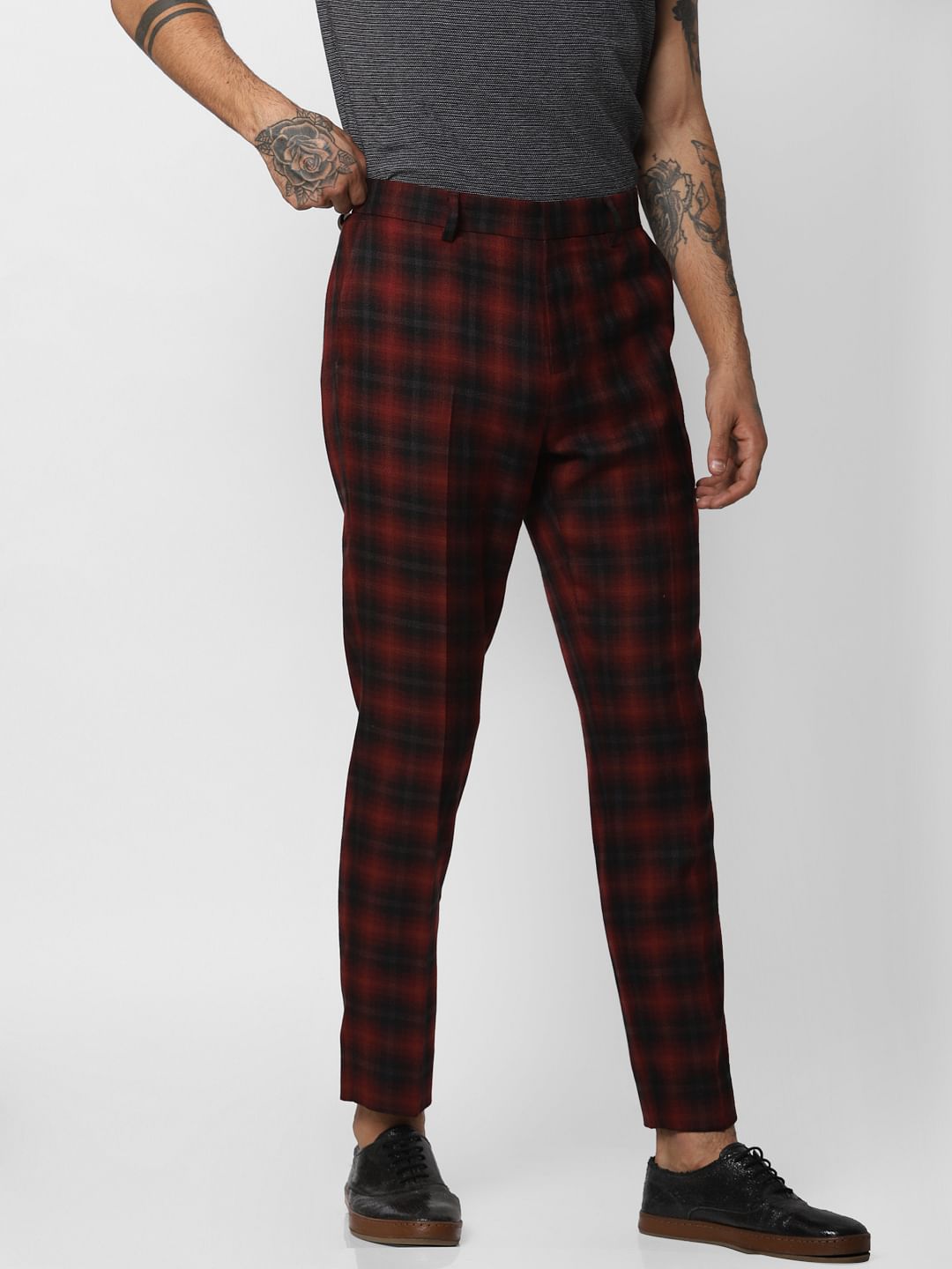 Red Check Slim Fit Trousers