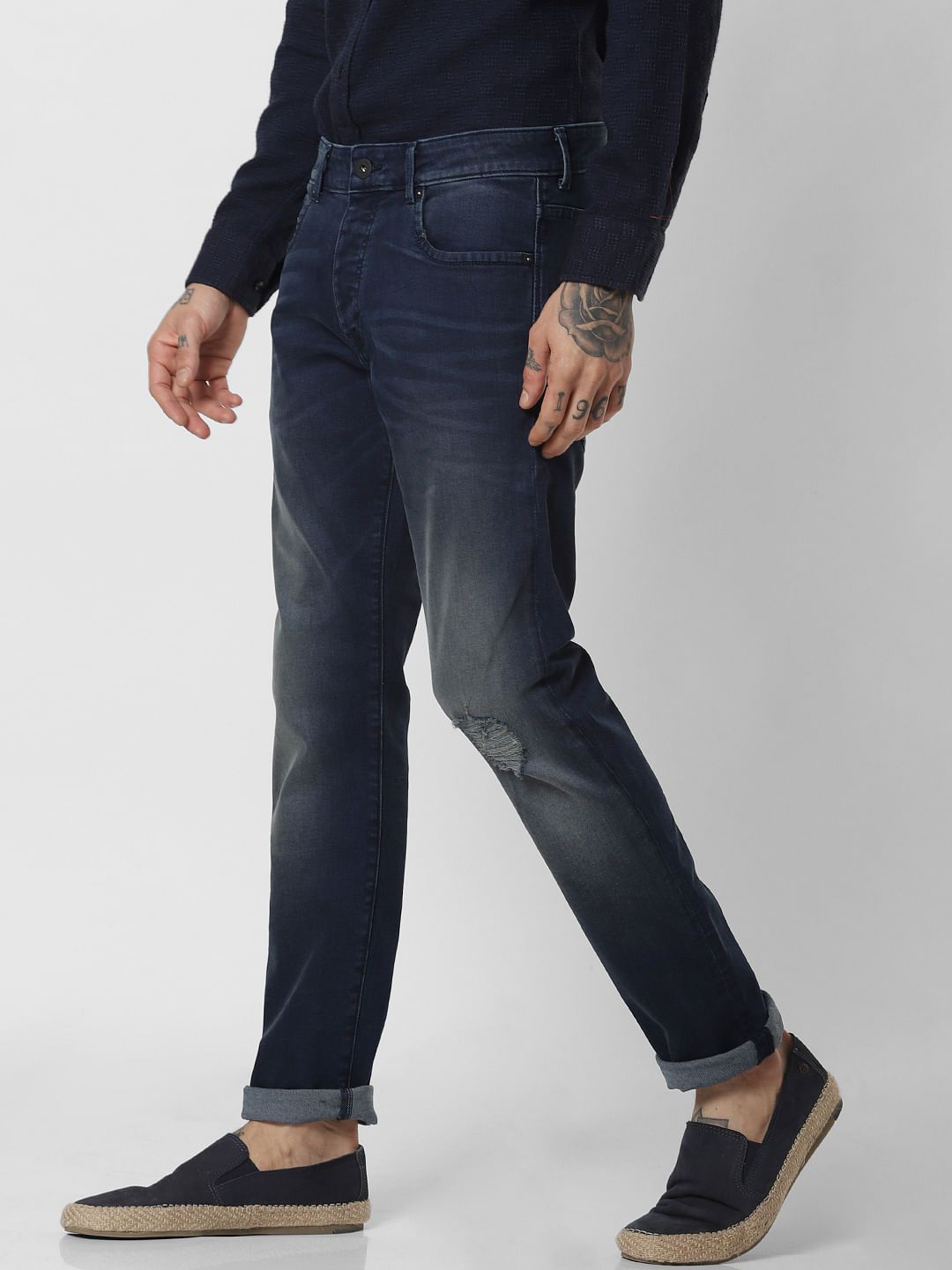 Blue Low Rise Ripped Glenn Slim Fit Jeans