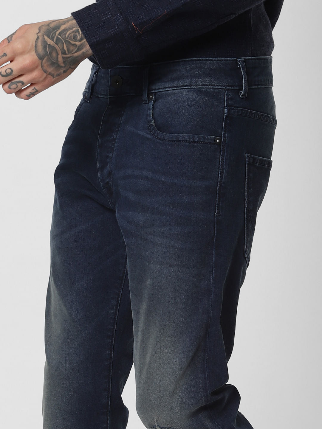 Blue Low Rise Ripped Glenn Slim Fit Jeans