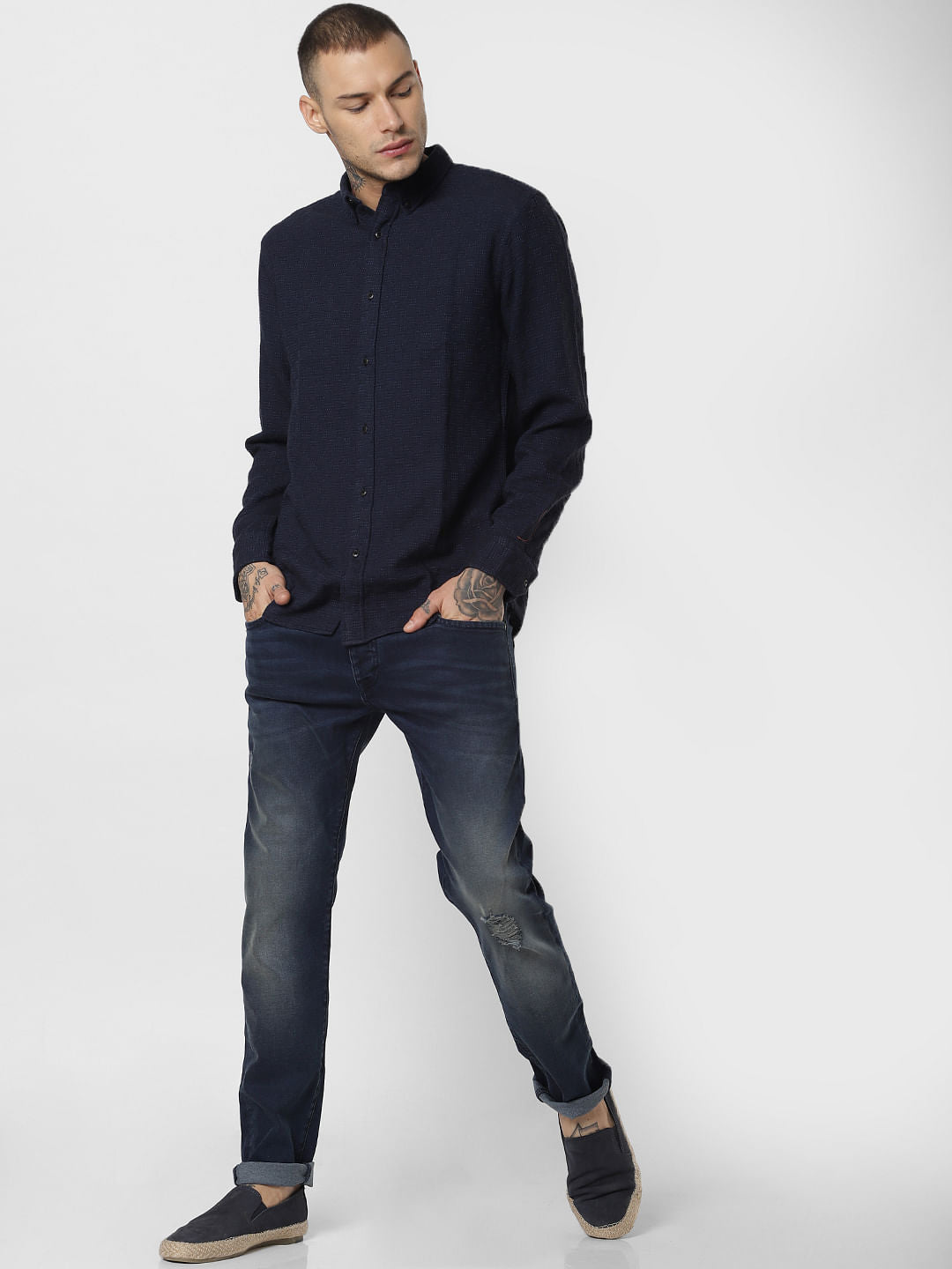 Blue Low Rise Ripped Glenn Slim Fit Jeans