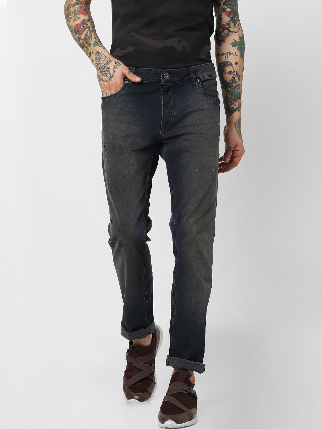 Dark Blue Low Rise Washed Slim Fit Jeans