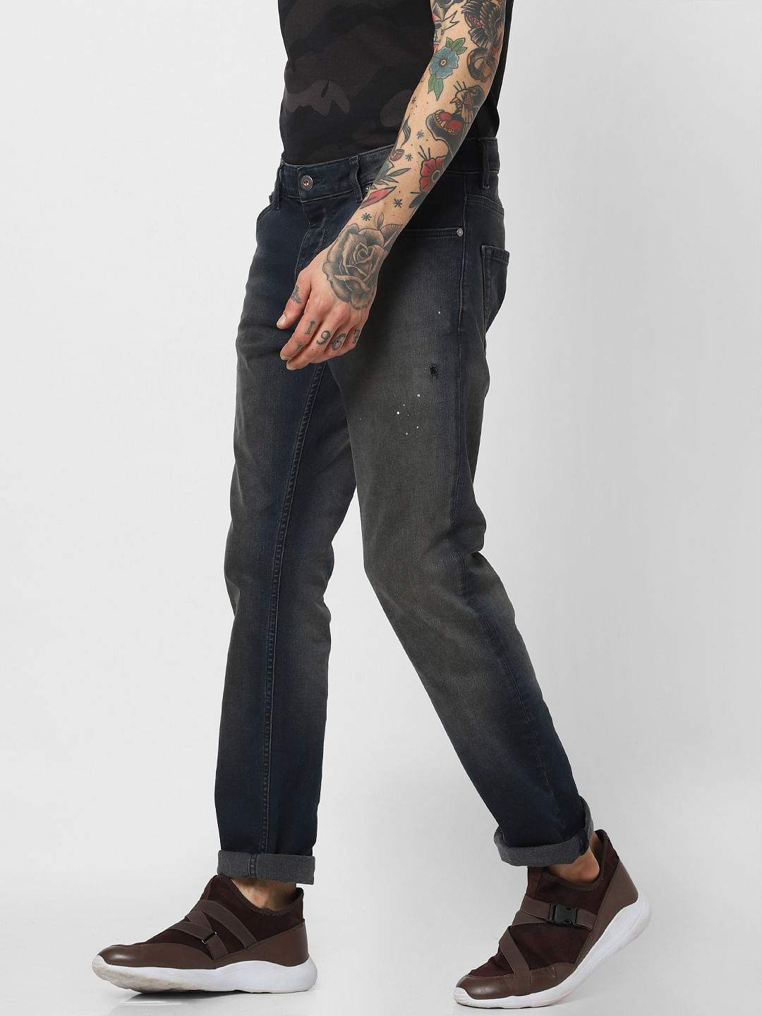 Dark Blue Low Rise Washed Slim Fit Jeans