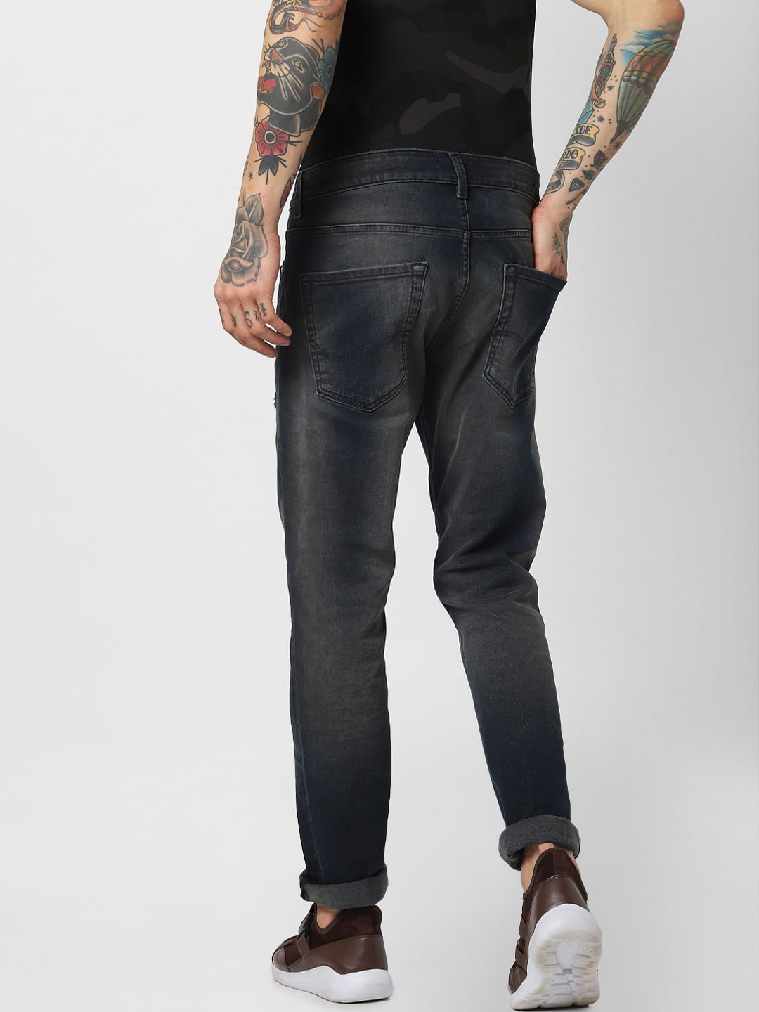 Dark Blue Low Rise Washed Slim Fit Jeans