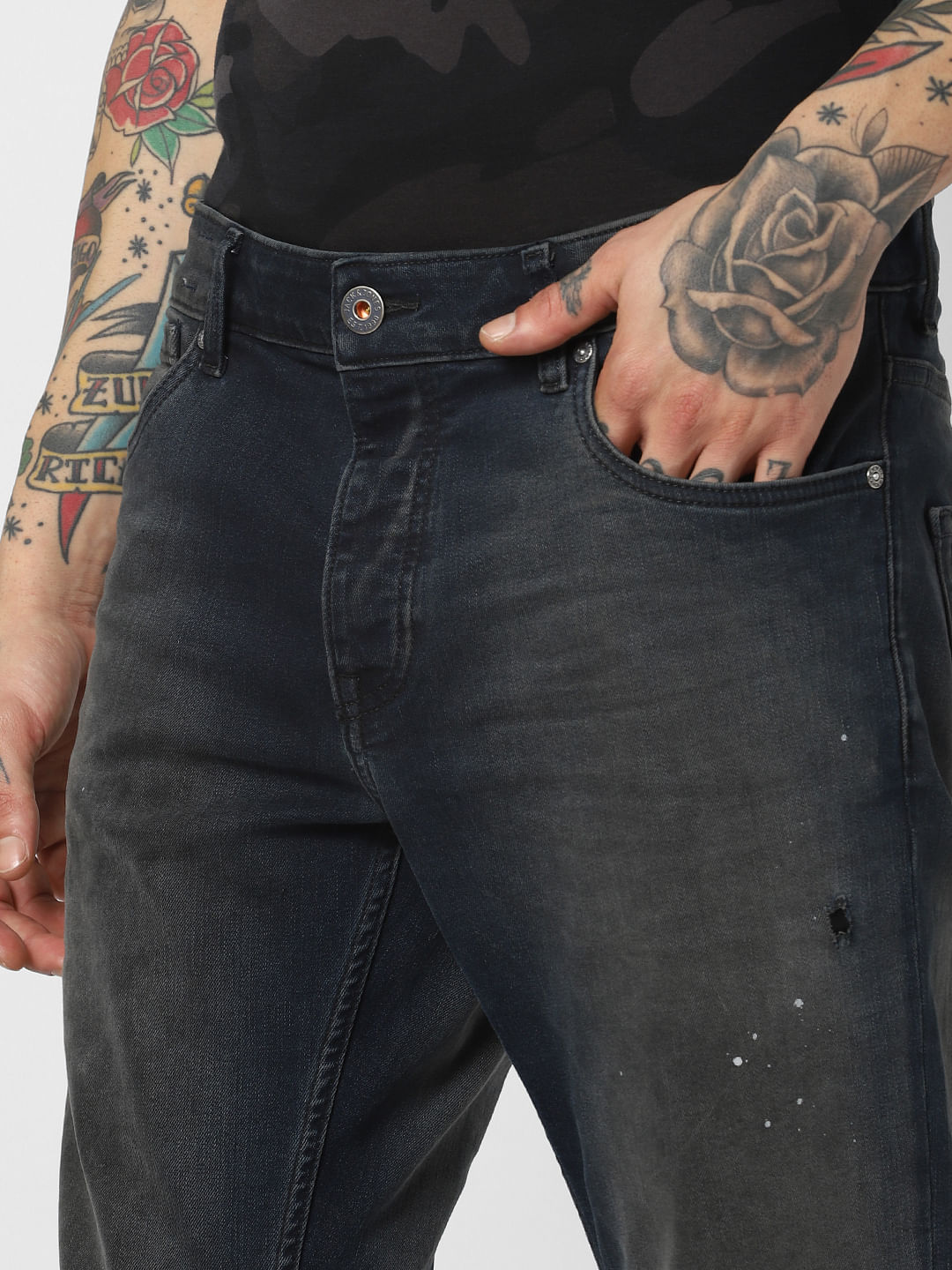Dark Blue Low Rise Washed Slim Fit Jeans