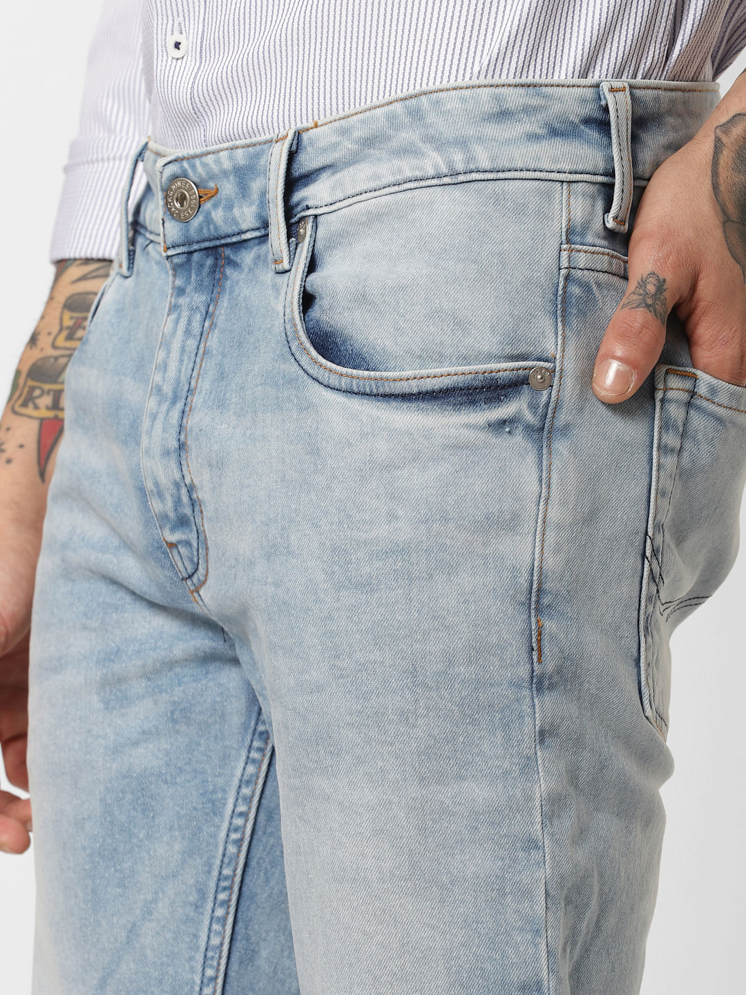 Blue Low Rise Washed Ben Skinny Fit Jeans