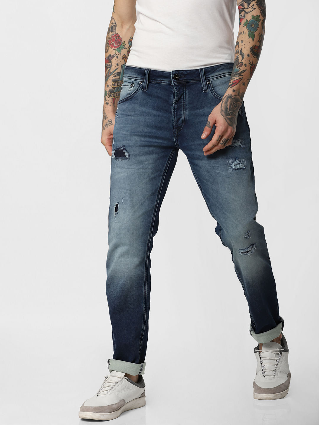 Blue Distressed Glenn Slim Fit Jeans - 28/30