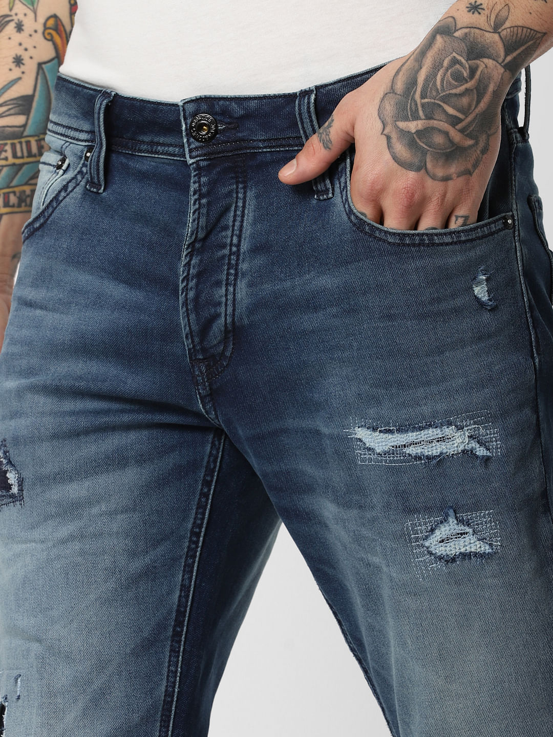 Blue Distressed Glenn Slim Fit Jeans