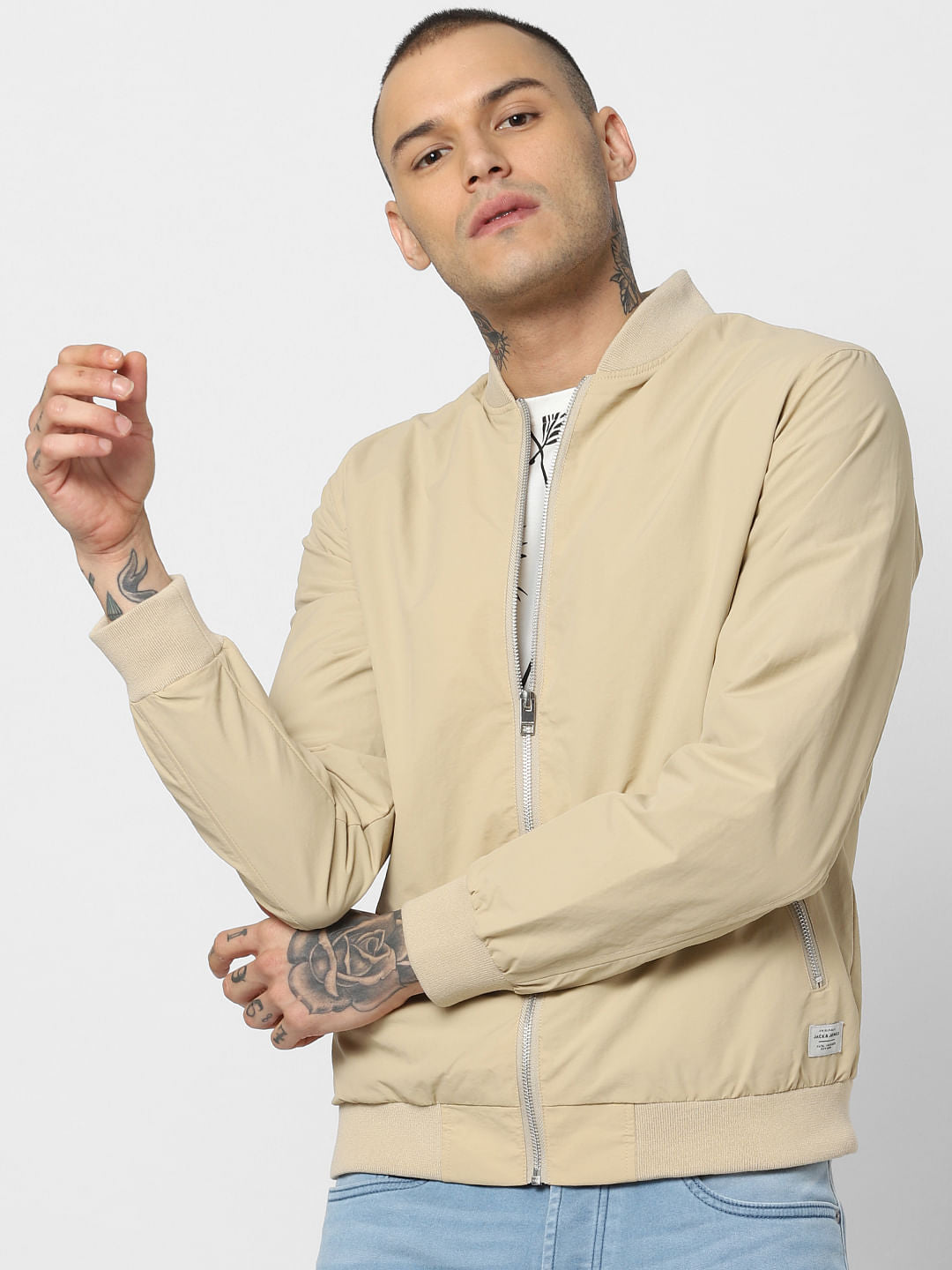 Beige Bomber Jacket