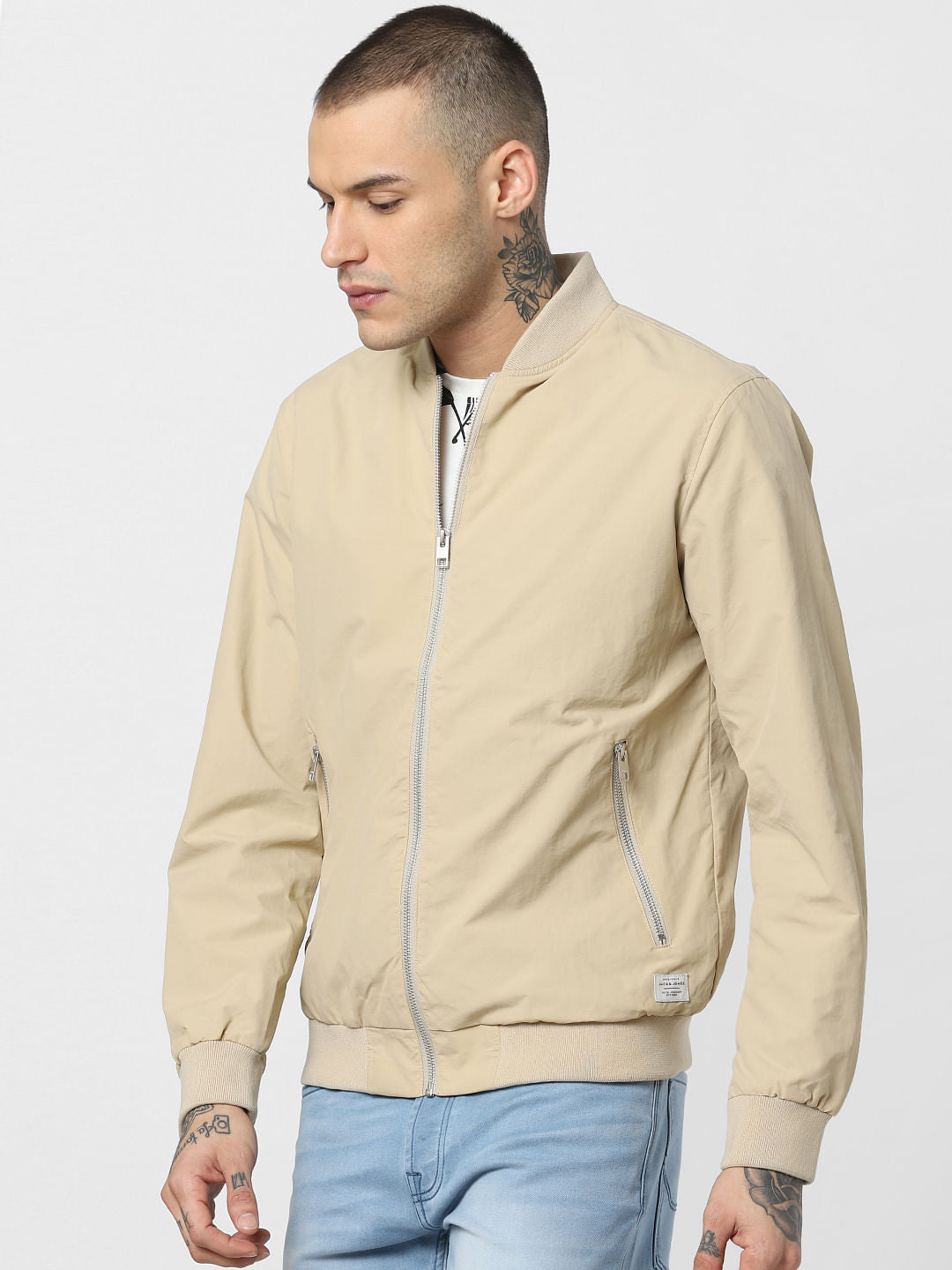 Beige Bomber Jacket