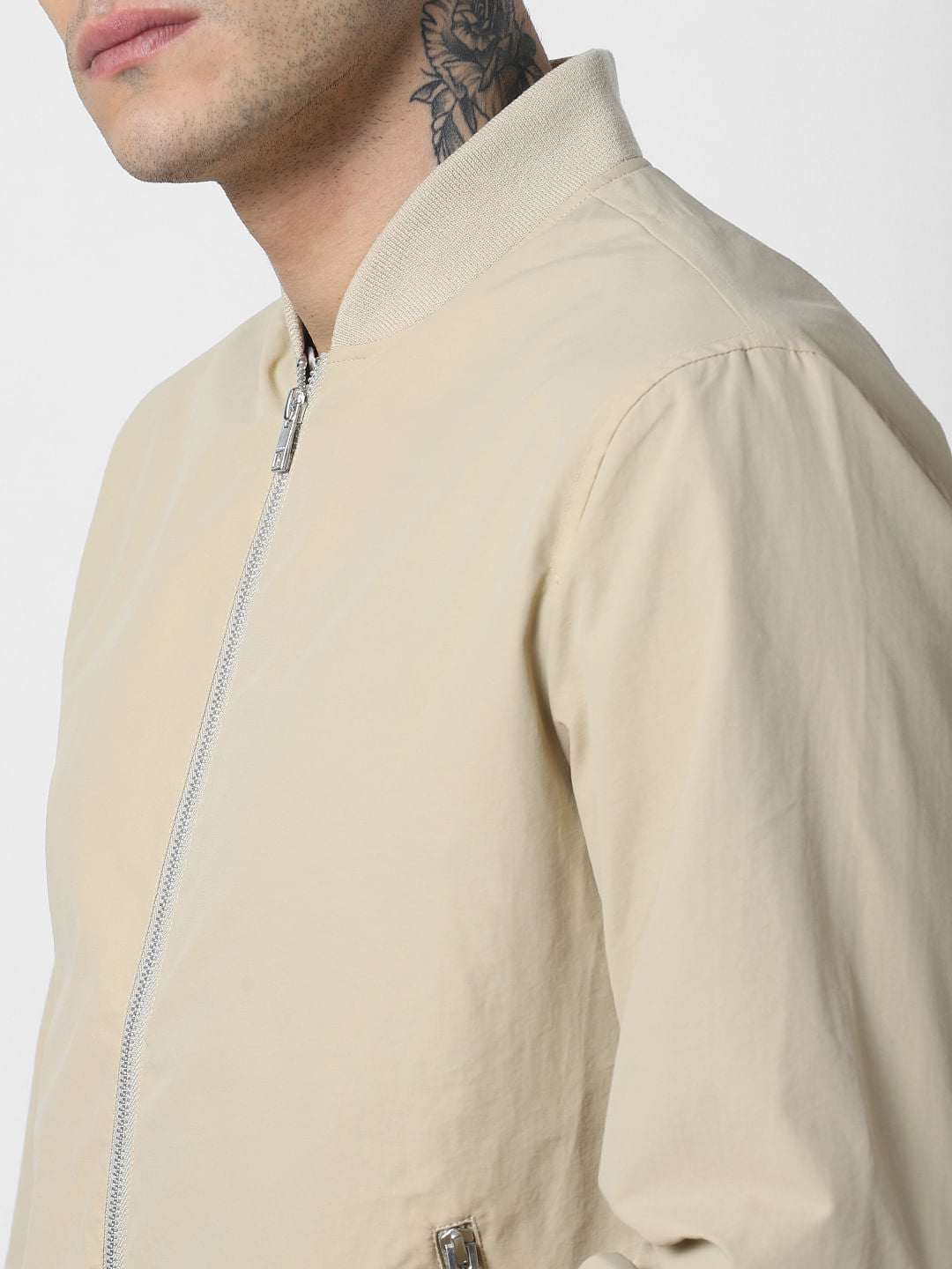 Beige Bomber Jacket