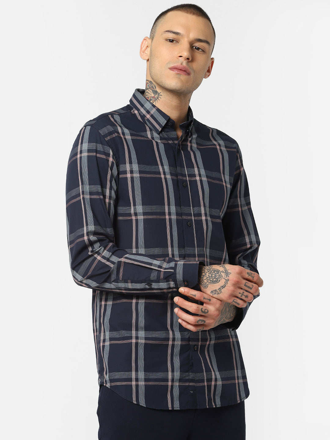 Dark Blue Check Full Sleeves Shirt