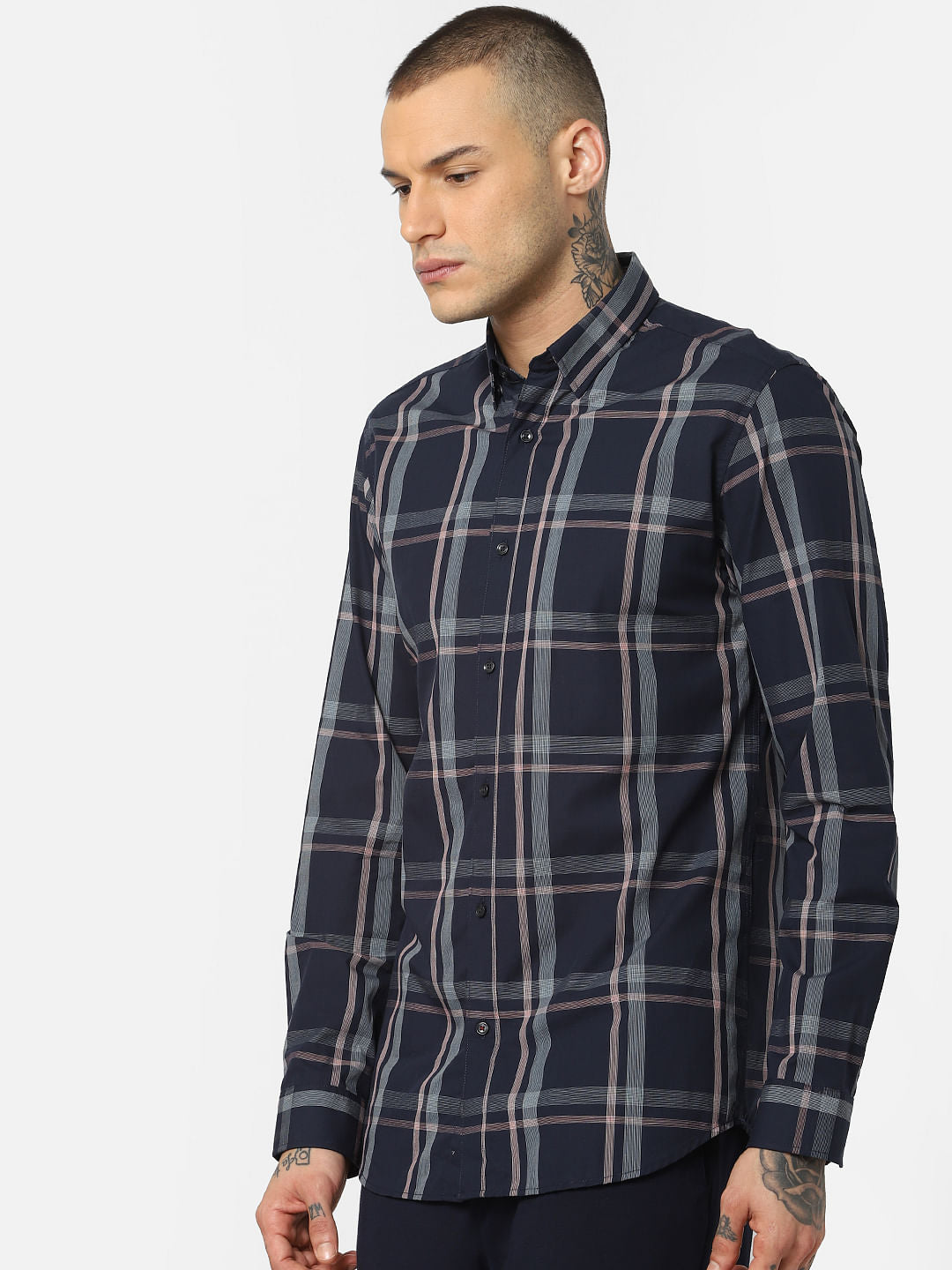 Dark Blue Check Full Sleeves Shirt
