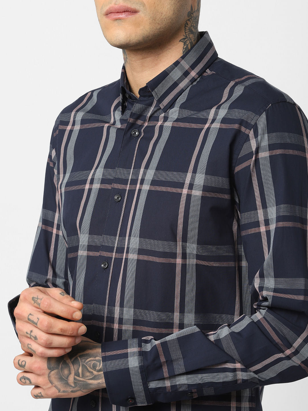 Dark Blue Check Full Sleeves Shirt