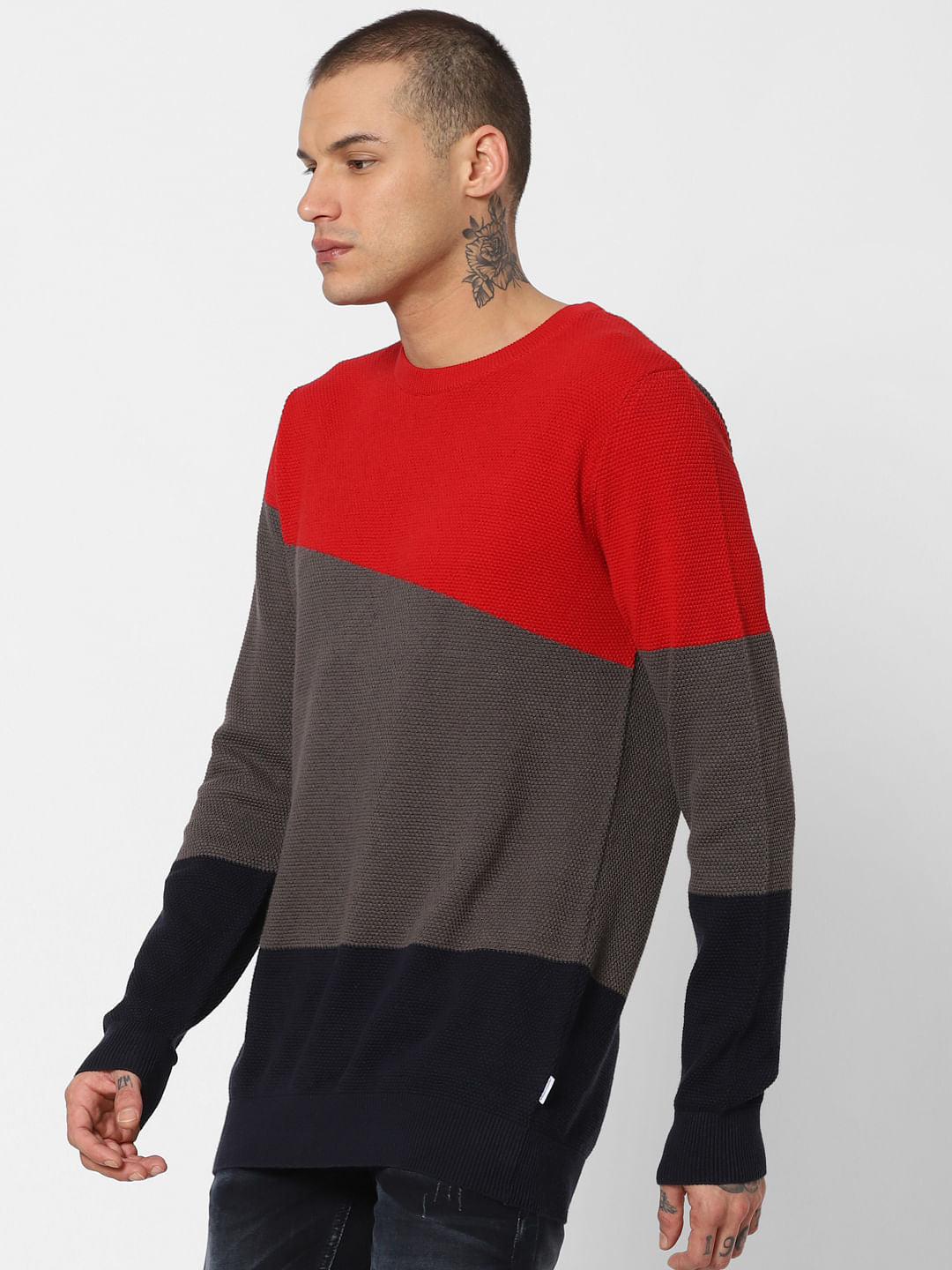 Red Colourblocked Pullover