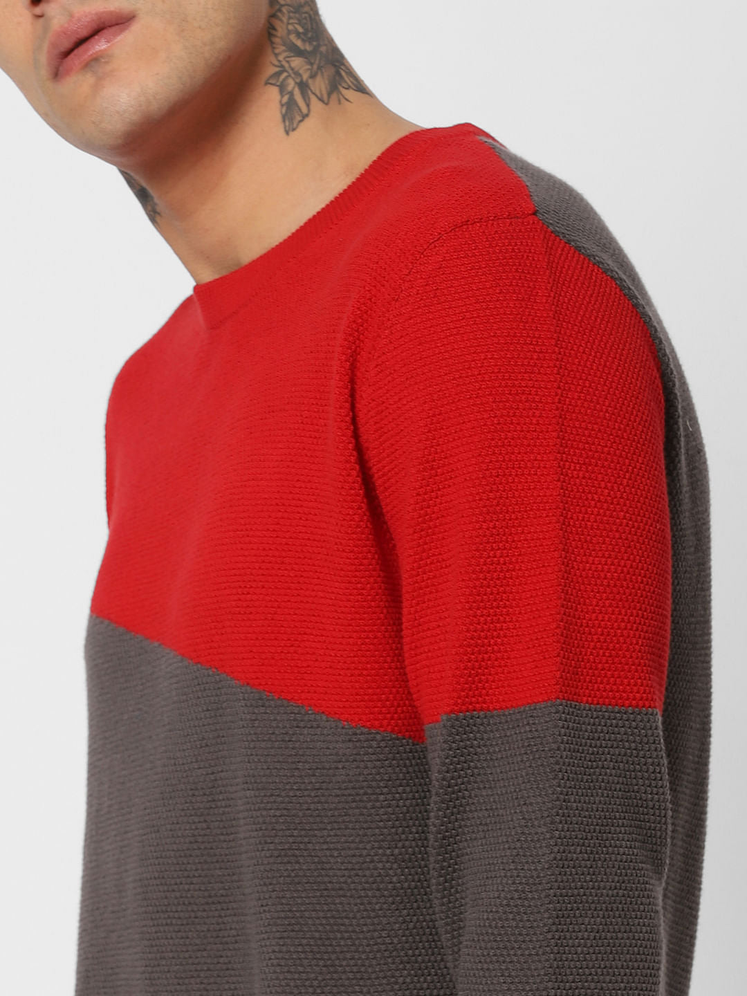 Red Colourblocked Pullover