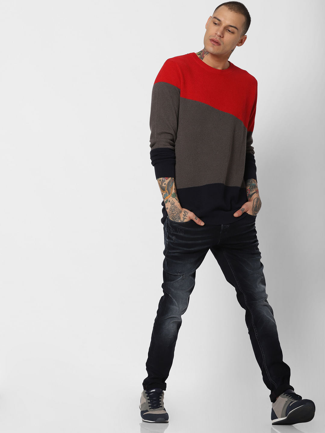 Red Colourblocked Pullover